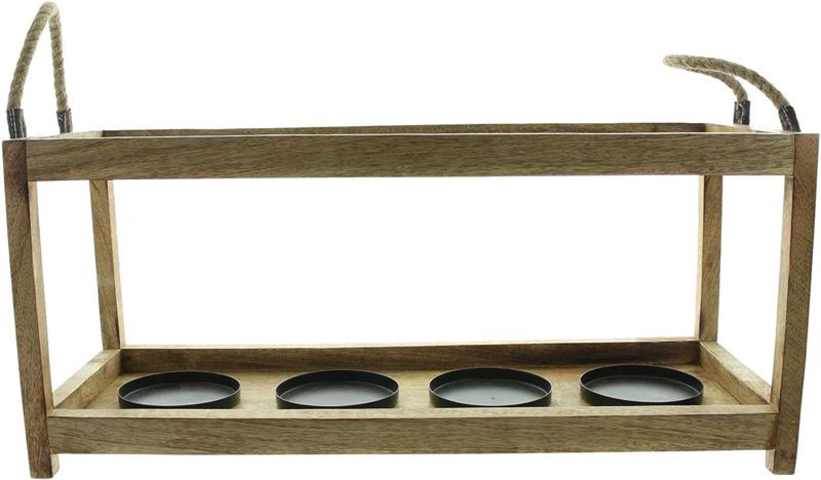 Kerzenhalter "Mangoholz" Kerzenleiste aus Holz 58 cm lang für 4 große Stumpenkerzen / Teelichte, Kerzenständer