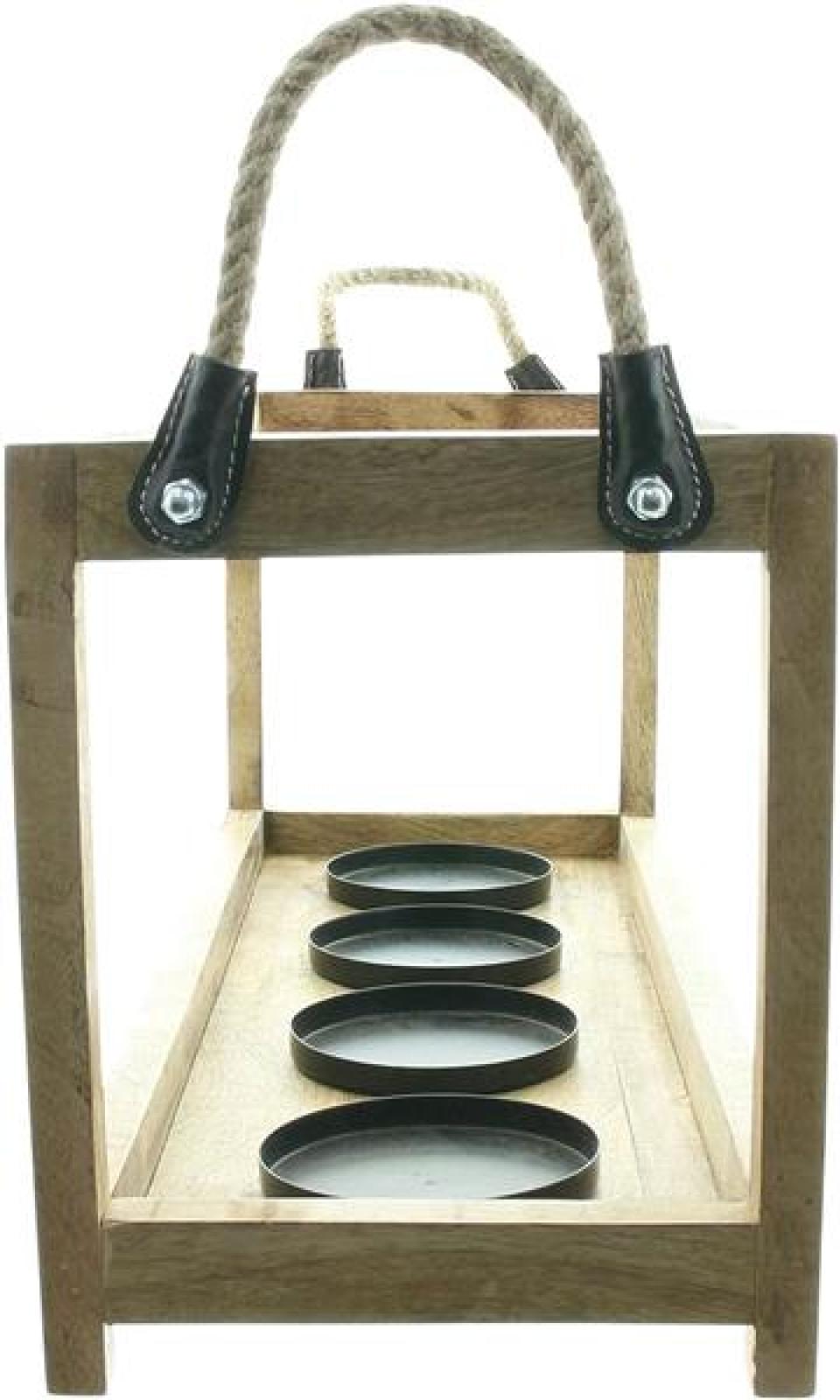 Kerzenhalter "Mangoholz" Kerzenleiste aus Holz 58 cm lang für 4 große Stumpenkerzen / Teelichte, Kerzenständer