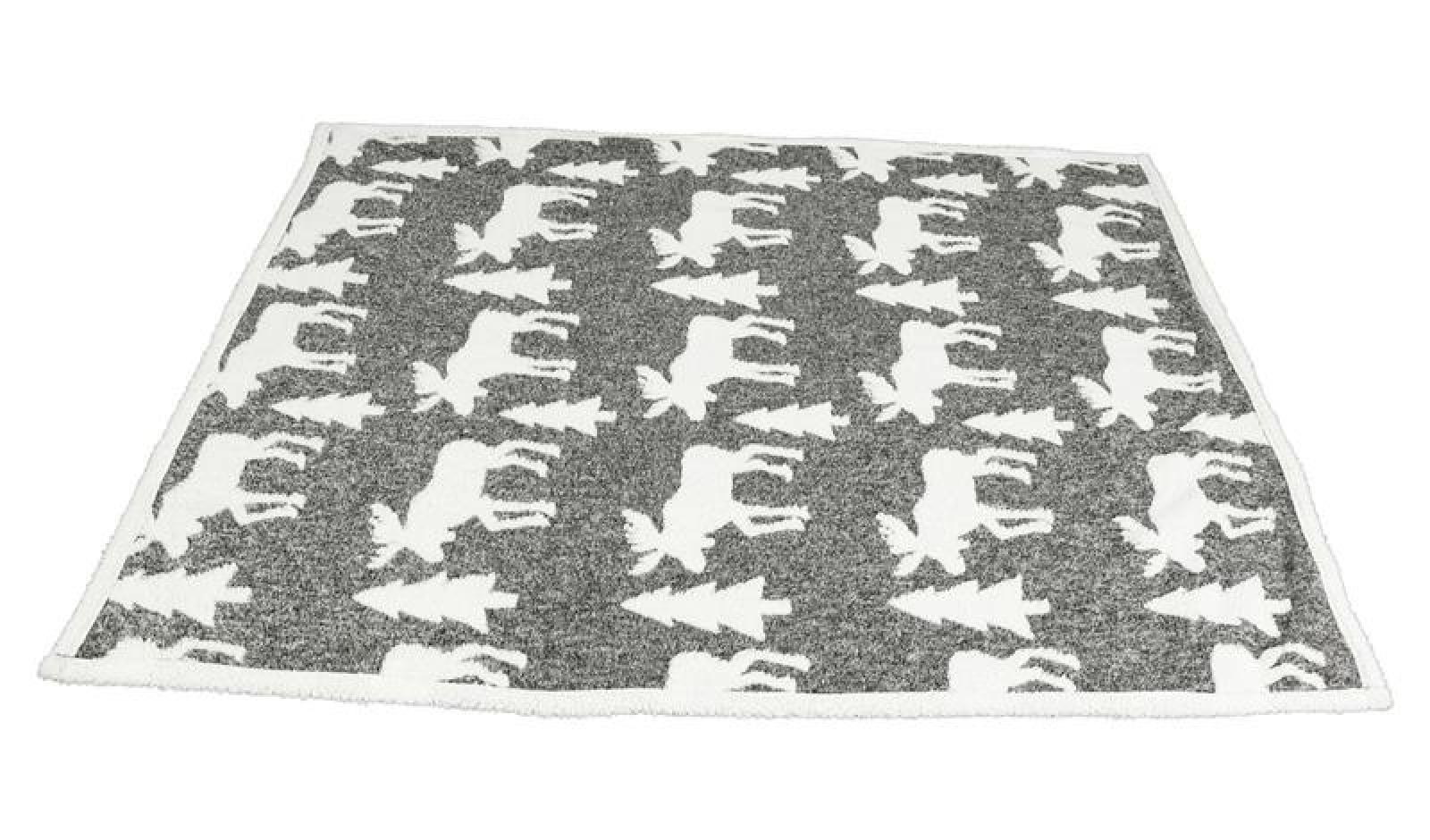 Kuscheldecke "Elch" in grau / weiß, Rückseite Teddy Fell weiß, 130x160 cm, Wohndecke, Sofadecke, Couchdecke