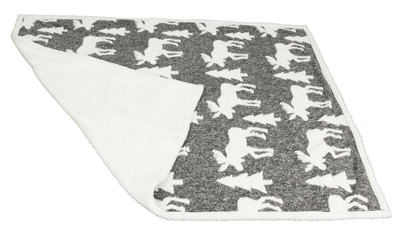Kuscheldecke "Elch" in grau / weiß, Rückseite Teddy Fell weiß, 130x160 cm, Wohndecke, Sofadecke, Couchdecke