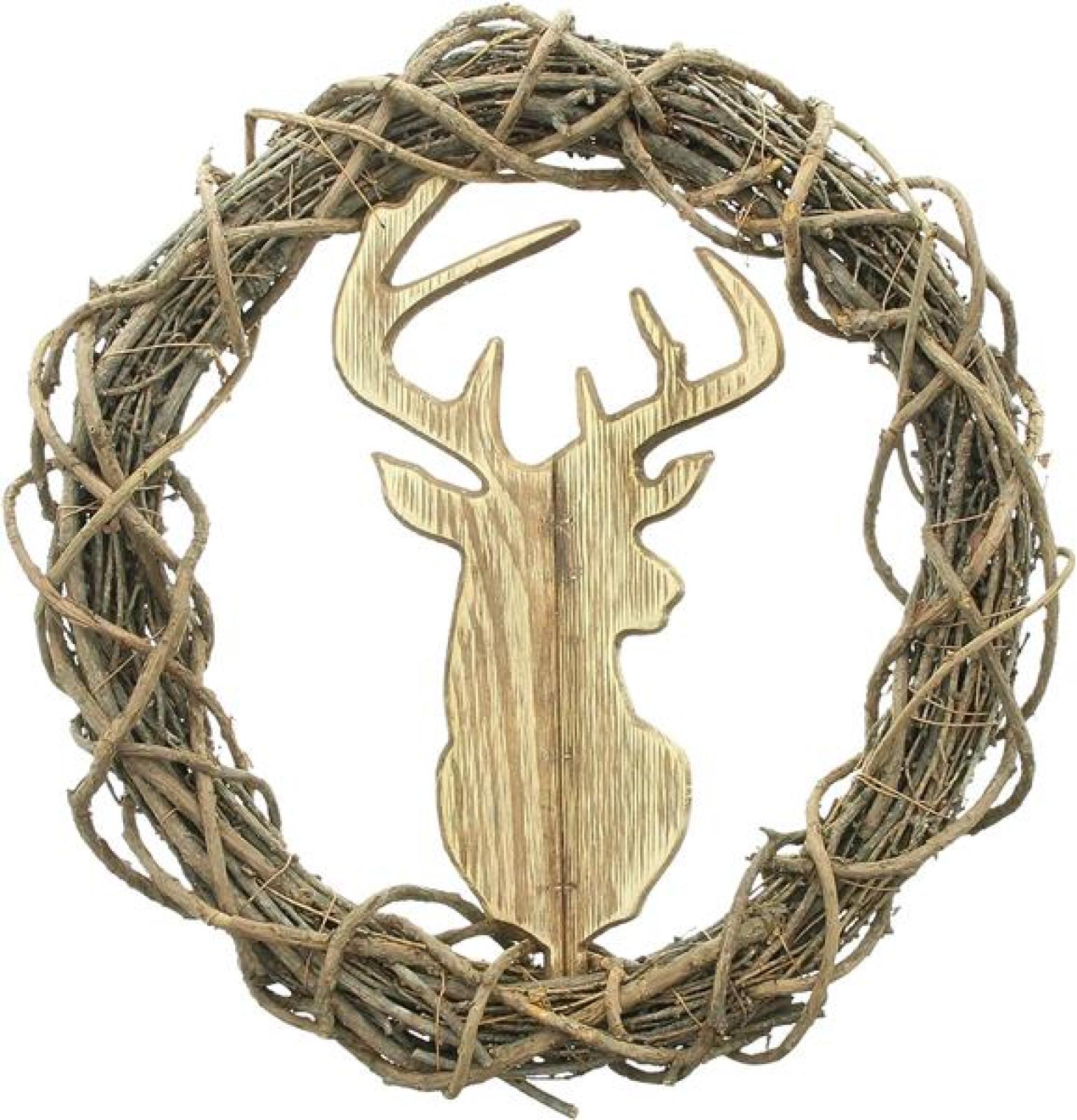 Wandkranz "Hirsch" aus Reisig & Holz, Ø 38 cm, Wanddeko, Türkranz, Türschmuck, Hängedeko