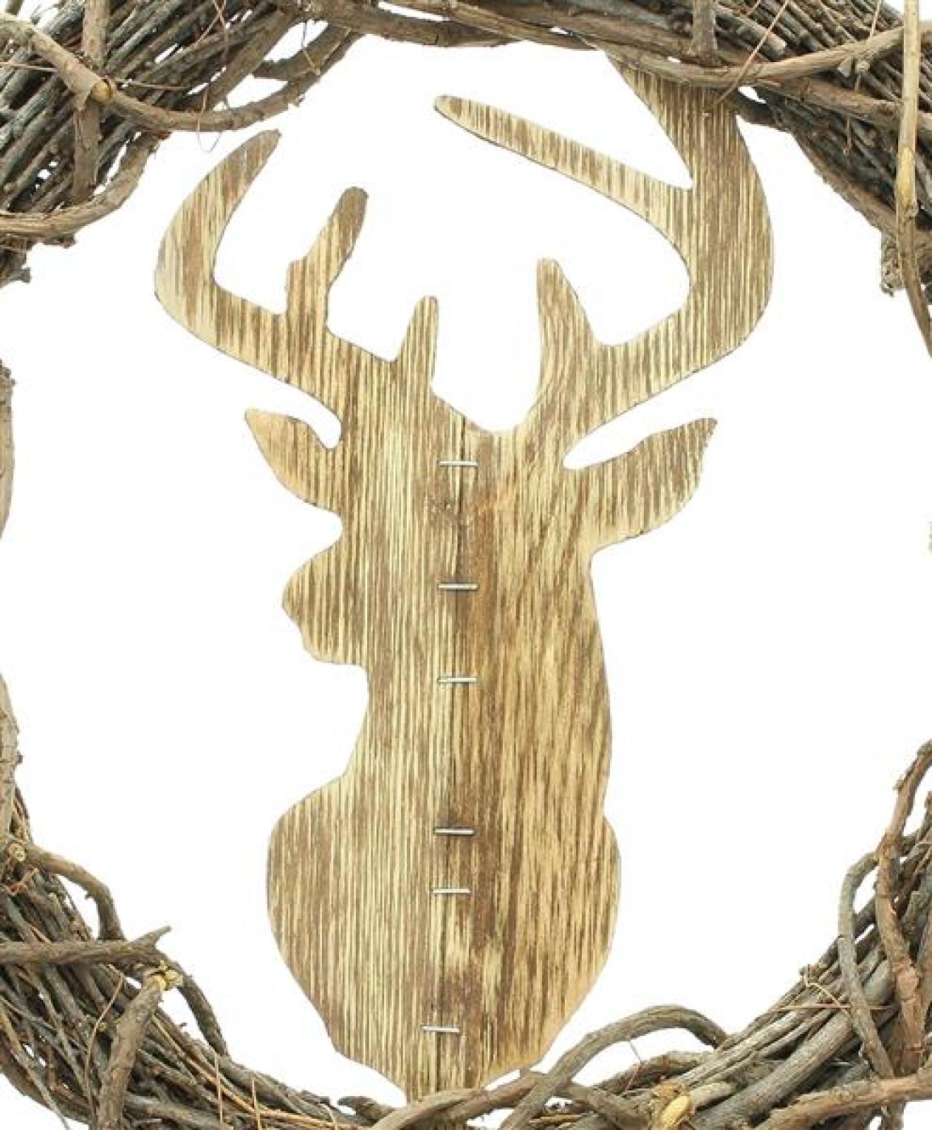 Wandkranz "Hirsch" aus Reisig & Holz, Ø 38 cm, Wanddeko, Türkranz, Türschmuck, Hängedeko