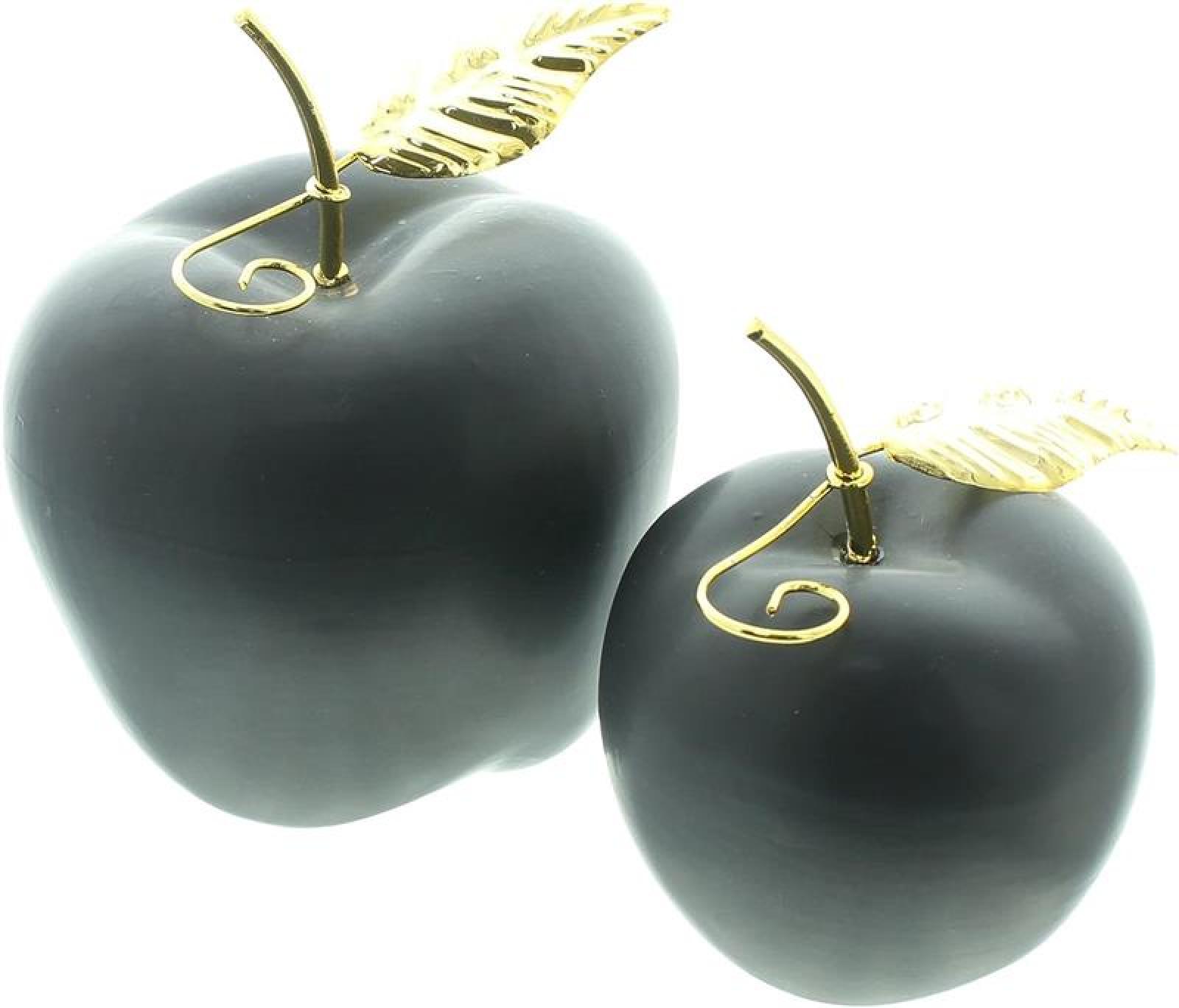 Apfel "Black" aus Porzellan, matt schwarz + gold, 11 + 14 cm hoch, Dekofigur, Tischdeko, Dekoobst