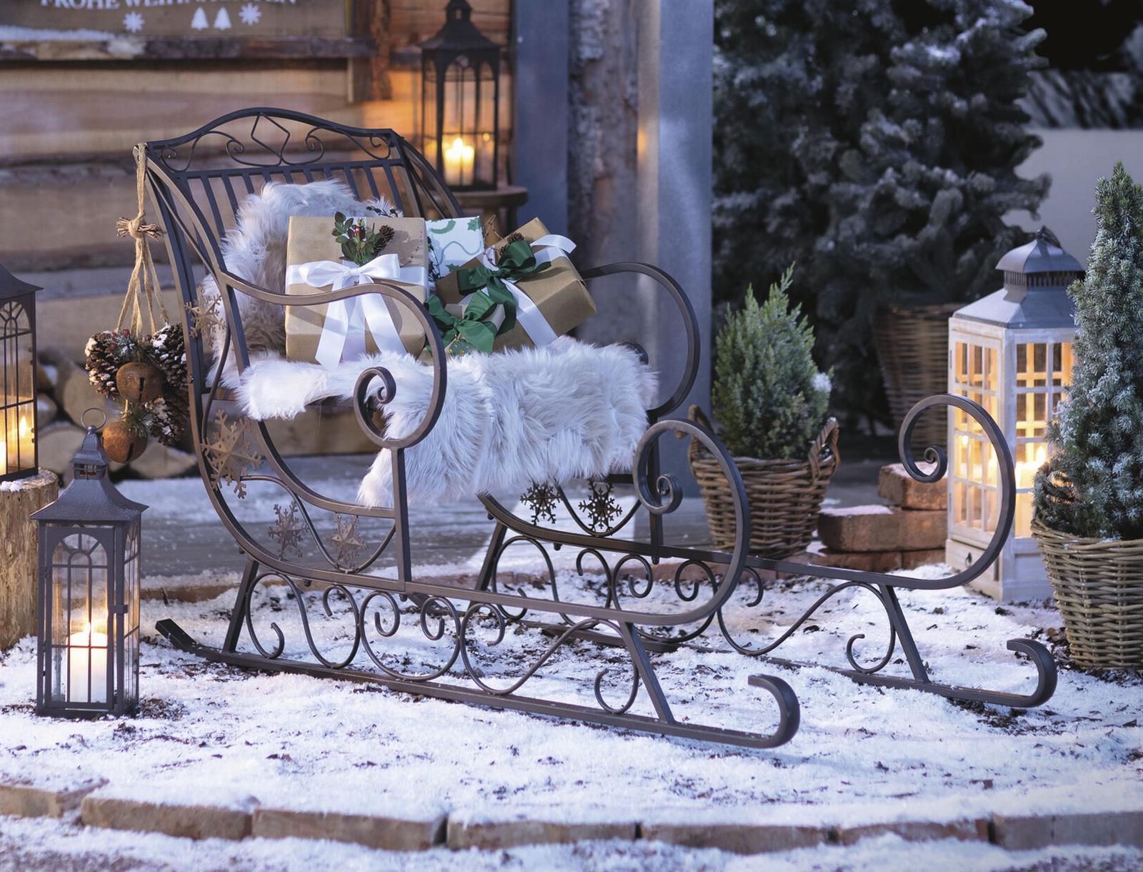 Großer Schlitten "Nostalgie" aus Metall, braun mit Antik Finish, 116 cm lang, Dekoschlitten, Weihnachtsdeko, Gartendeko für Draußen