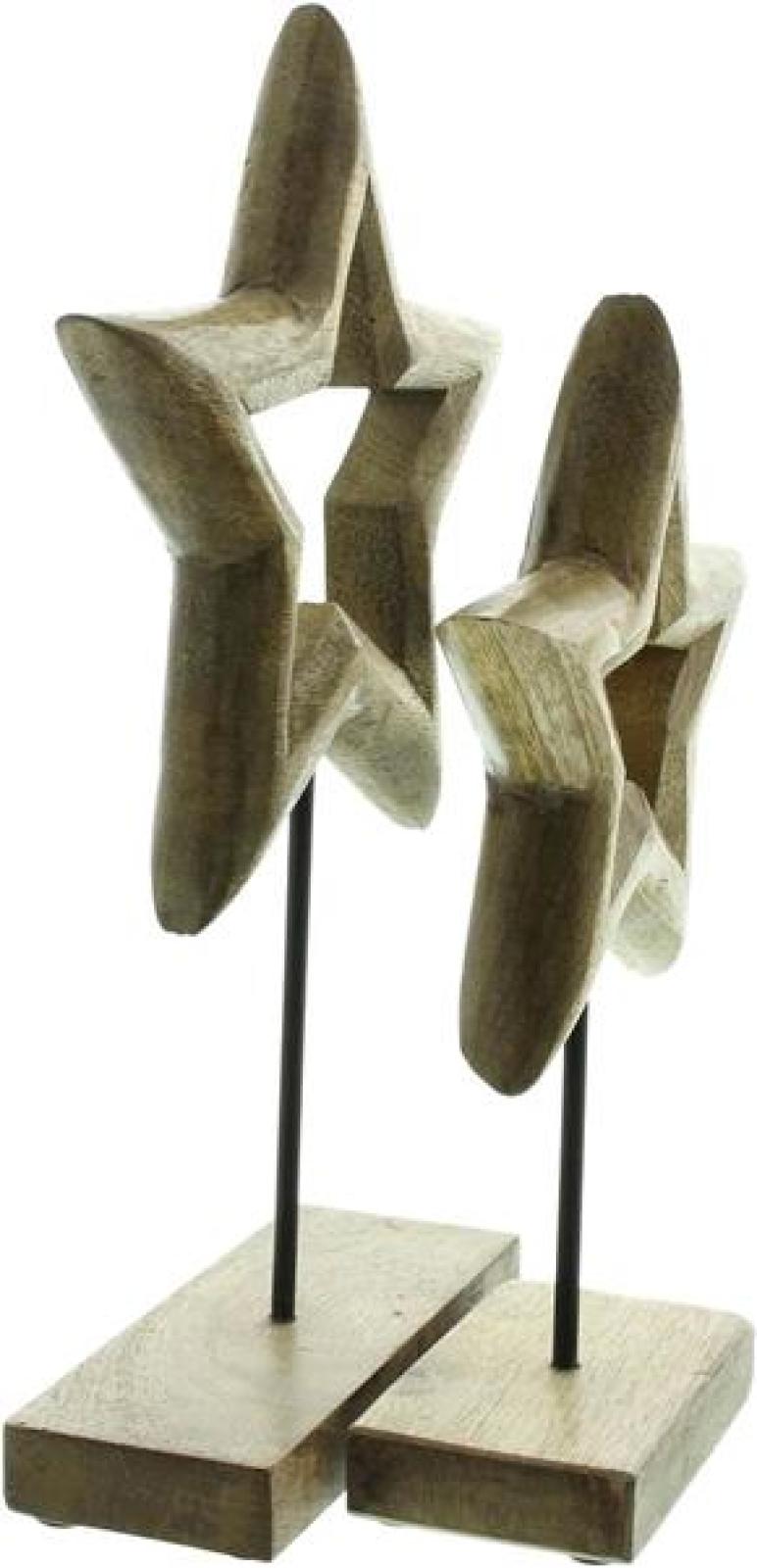 2x Weihnachtsdeko "Stern" aus Mango Holz, 25 + 31 cm hoch, Dekofigur, Fensterdeko, Sternendeko