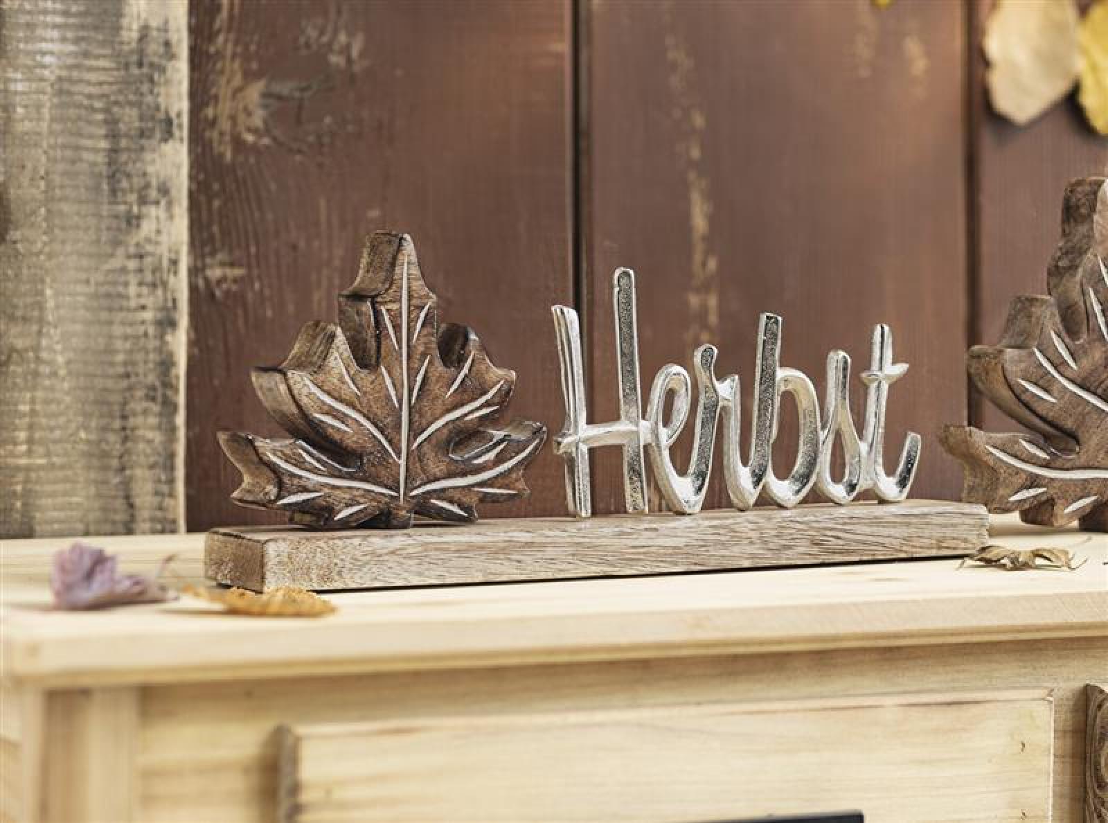 Schriftzug "Herbst" aus Mango Holz & Aluminium, 35 cm breit, Herbstdeko, Dekobuchstaben