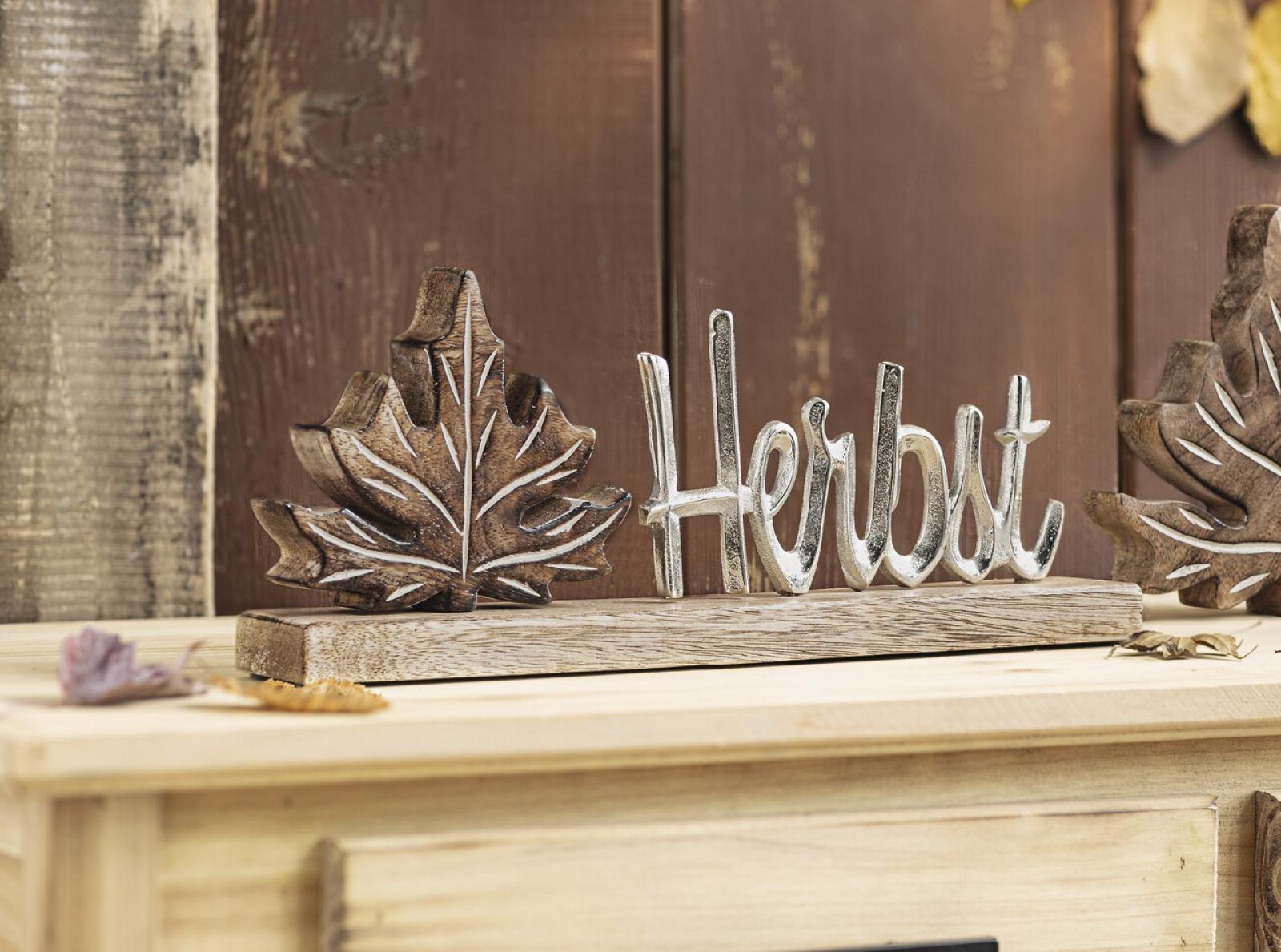 Schriftzug "Herbst" aus Mango Holz & Aluminium, 35 cm breit, Herbstdeko, Dekobuchstaben