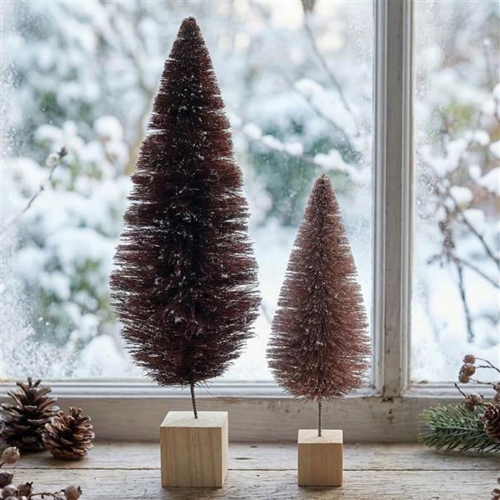 2x Dekofigur Tanne "Rosa & Aubergine", 15 + 20 cm hoch, kleine Weihnachtsbäume, Tischdeko