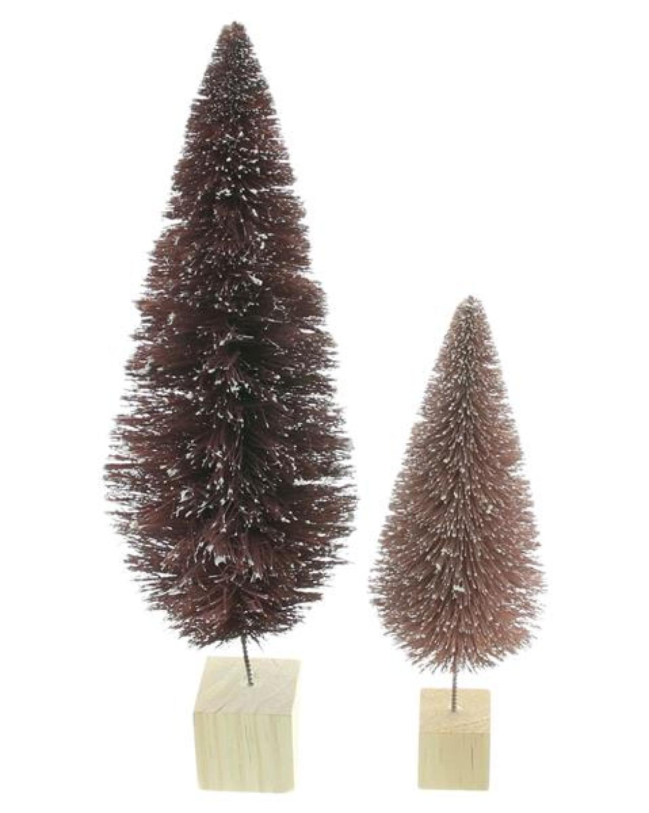 2x Dekofigur Tanne "Rosa & Aubergine", 15 + 20 cm hoch, kleine Weihnachtsbäume, Tischdeko