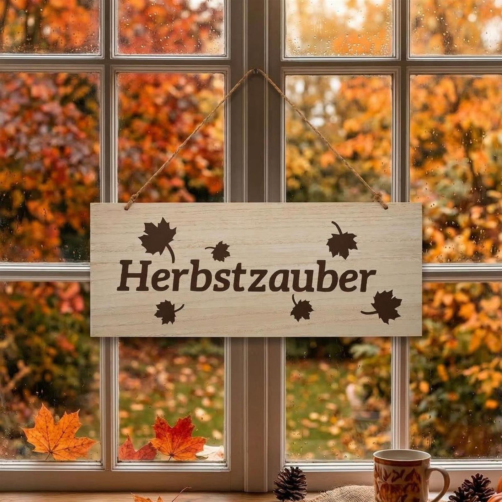 Schild "Herbstzauber" aus MDF, 50x20 cm, Dekoschild, Wandschild, Fensterdeko, Türschild