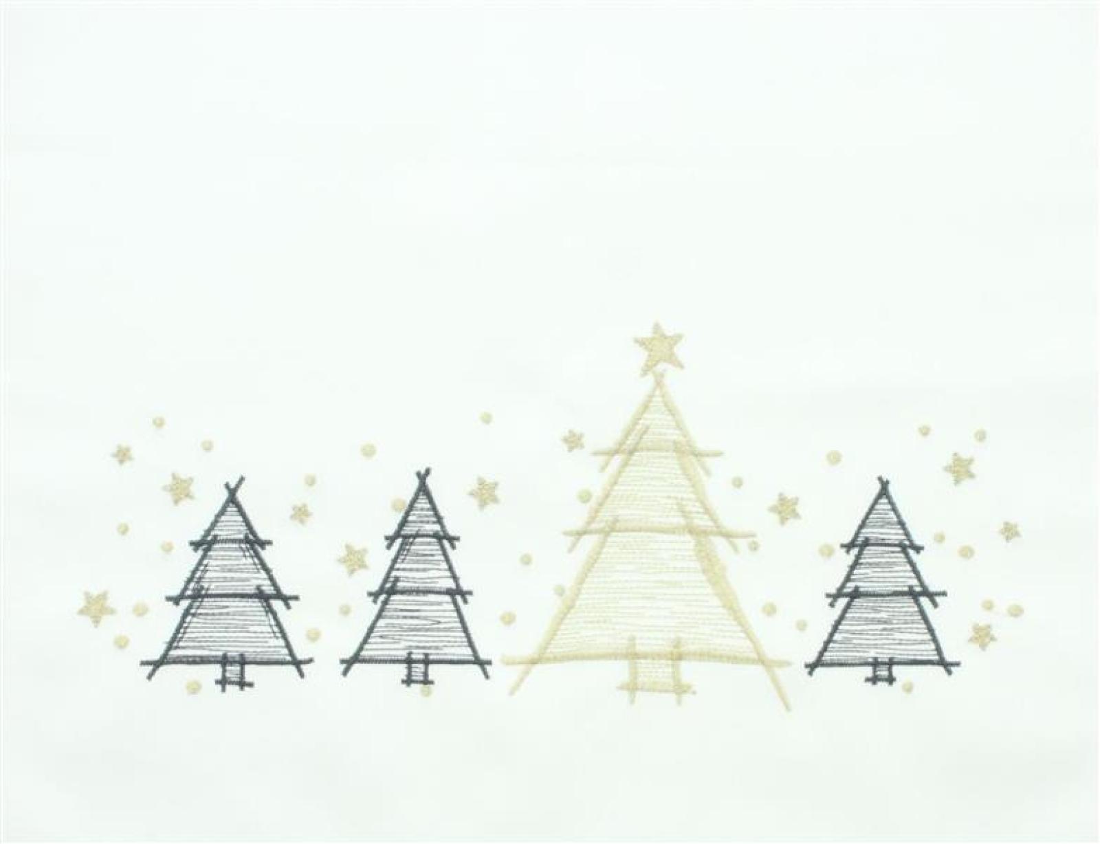 Tischläufer "Weihnachtsbäumchen" in weiß, 40x140 cm, Mitteldecke bestickt mit Tannenbäumen in gold & anthrazit