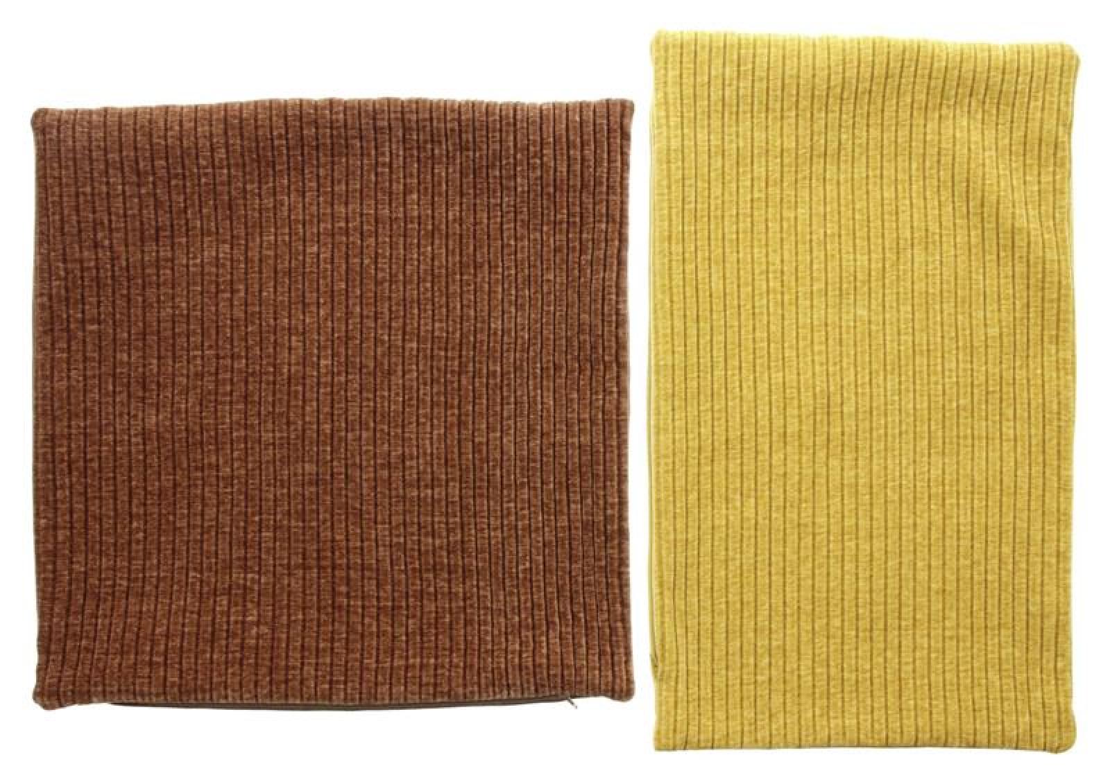 2x Kissenhülle "Cordsamt" braun 45x45 cm + gelb 50x30 cm, samt weich, Kissenbezug, Zierkissenbezüge, Dekokissen Hüllen