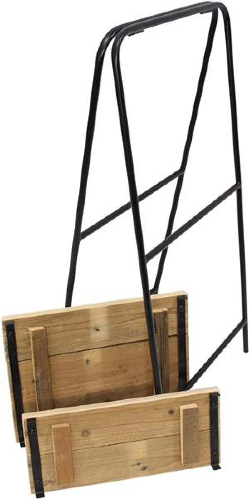 Regal "Modern" aus Metall, schwarz + 2 Böden aus recyceltem Holz, Blumenregal, Etagere, Pflanzenständer