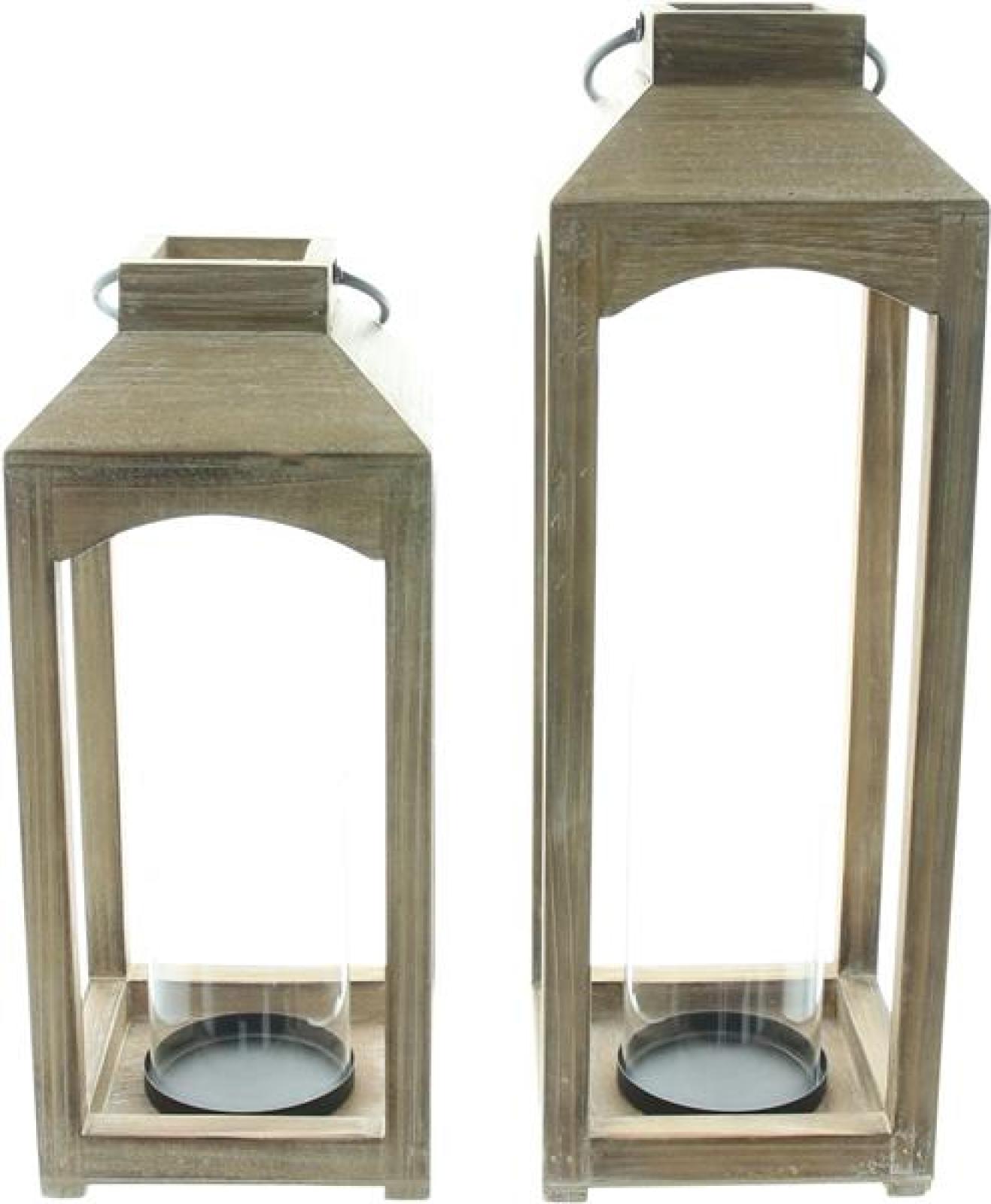 2x Laterne "Wood" aus Holz, 38 + 48 cm hoch, Bodenlaterne, Kerzenlaterne, Holzlaterne, Windlicht