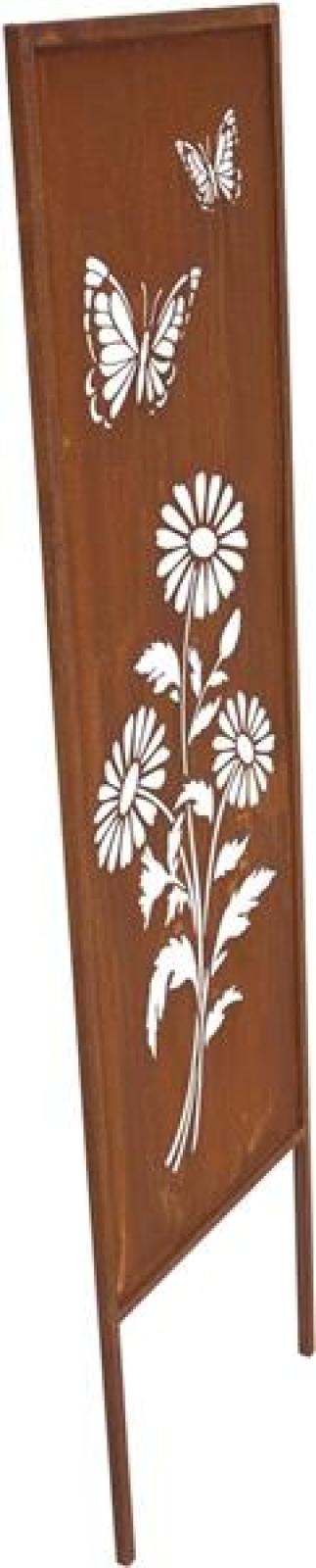 Metallschild "Blumen & Schmetterlinge" mit Echtrost Finish, 117 cm hoch, Dekoschild, Gartenstecker, Gartenschild