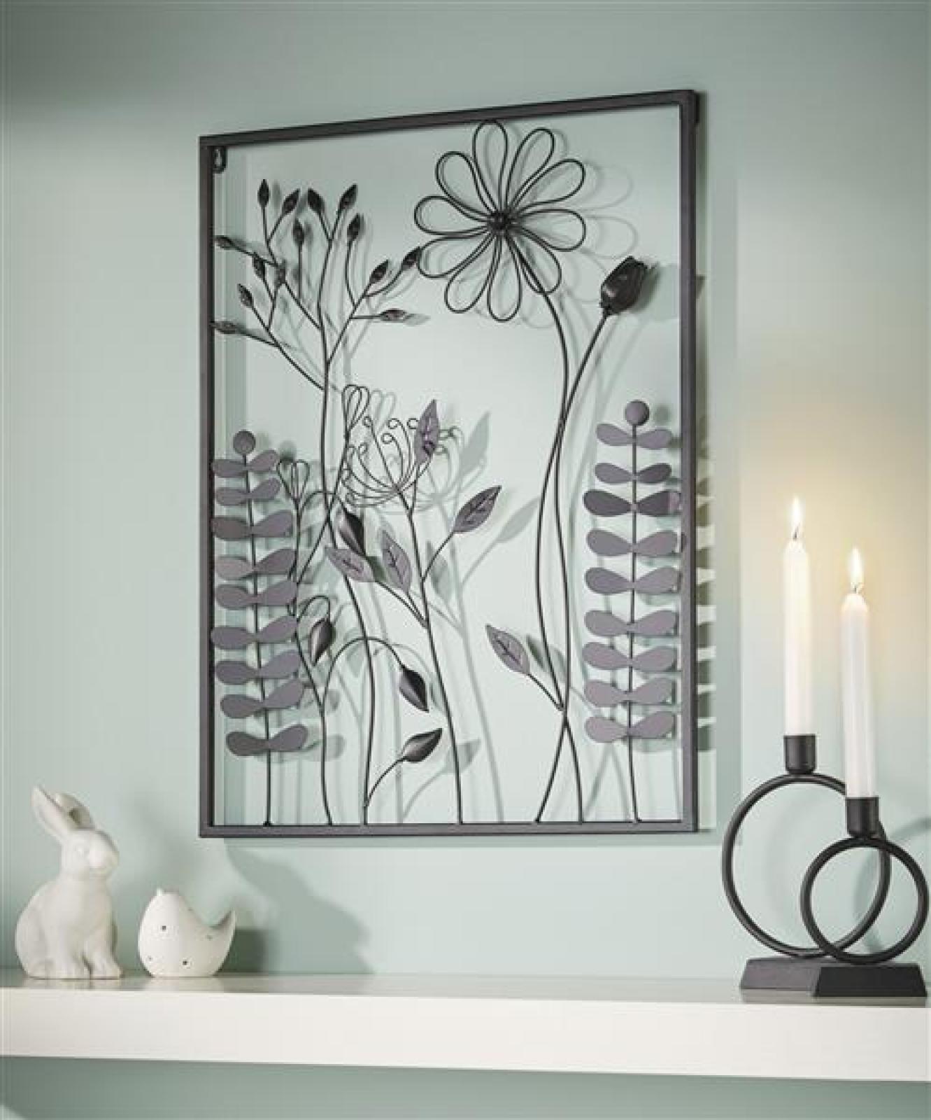 3D Wandbild "Black Flowers" aus Metall, 43x58 cm, in edlem matt schwarz, Wanddeko, Wandschmuck