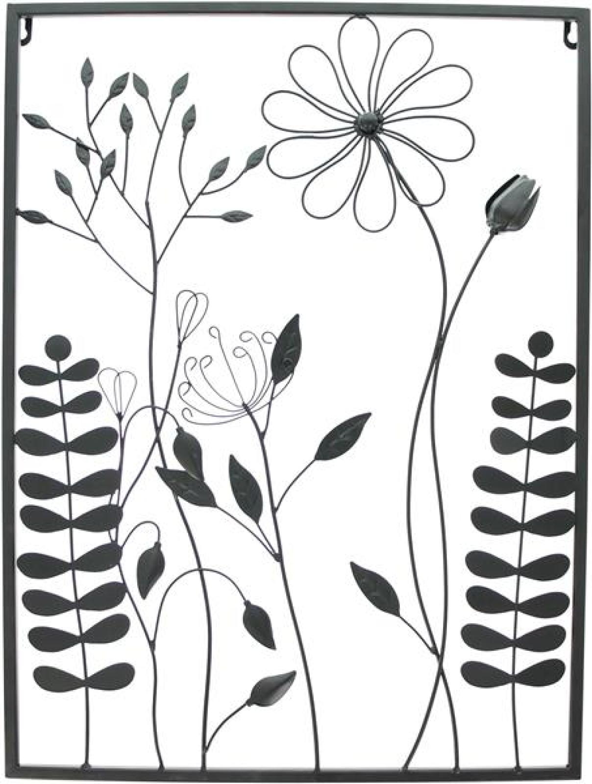 3D Wandbild "Black Flowers" aus Metall, 43x58 cm, in edlem matt schwarz, Wanddeko, Wandschmuck