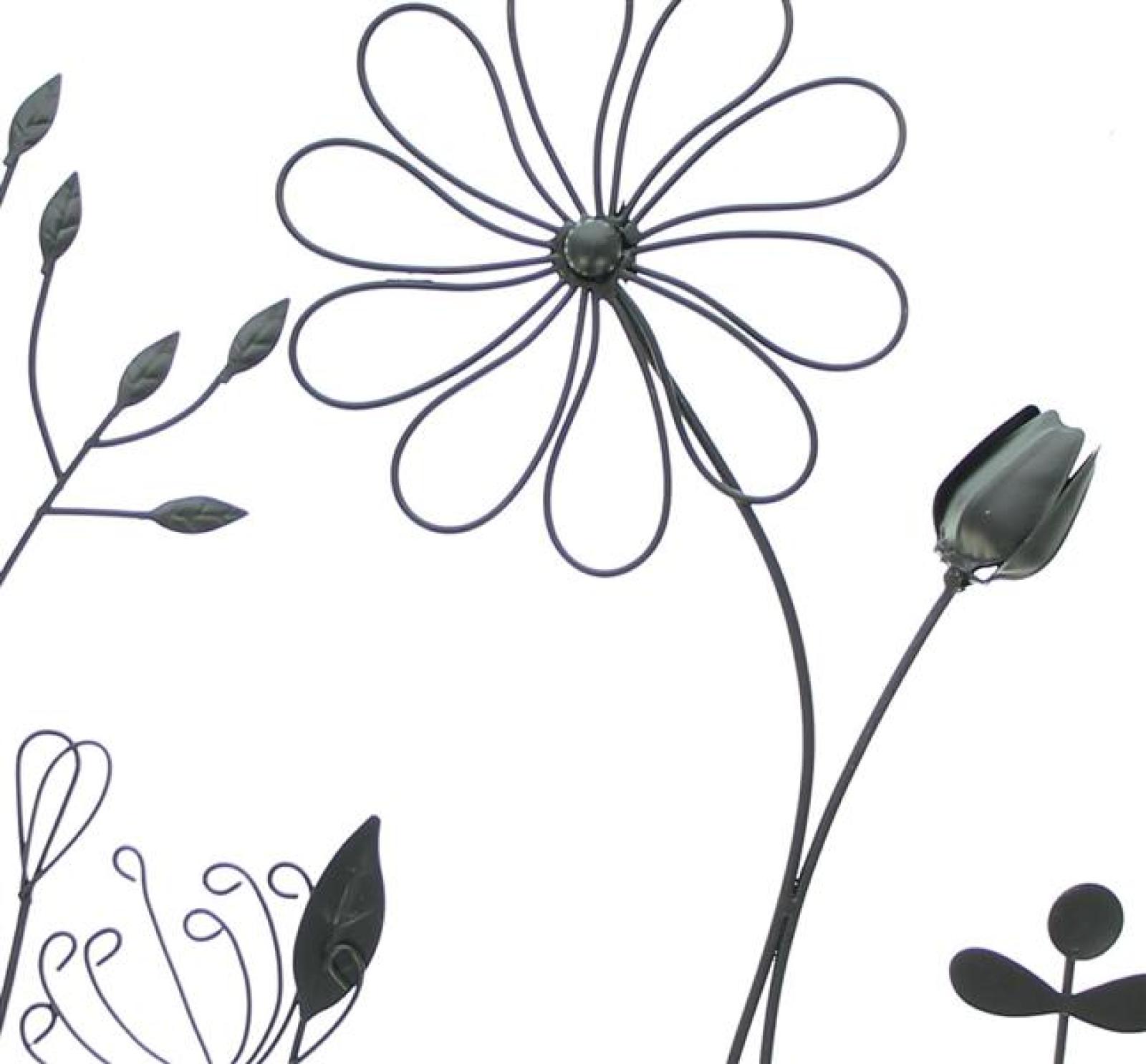 3D Wandbild "Black Flowers" aus Metall, 43x58 cm, in edlem matt schwarz, Wanddeko, Wandschmuck
