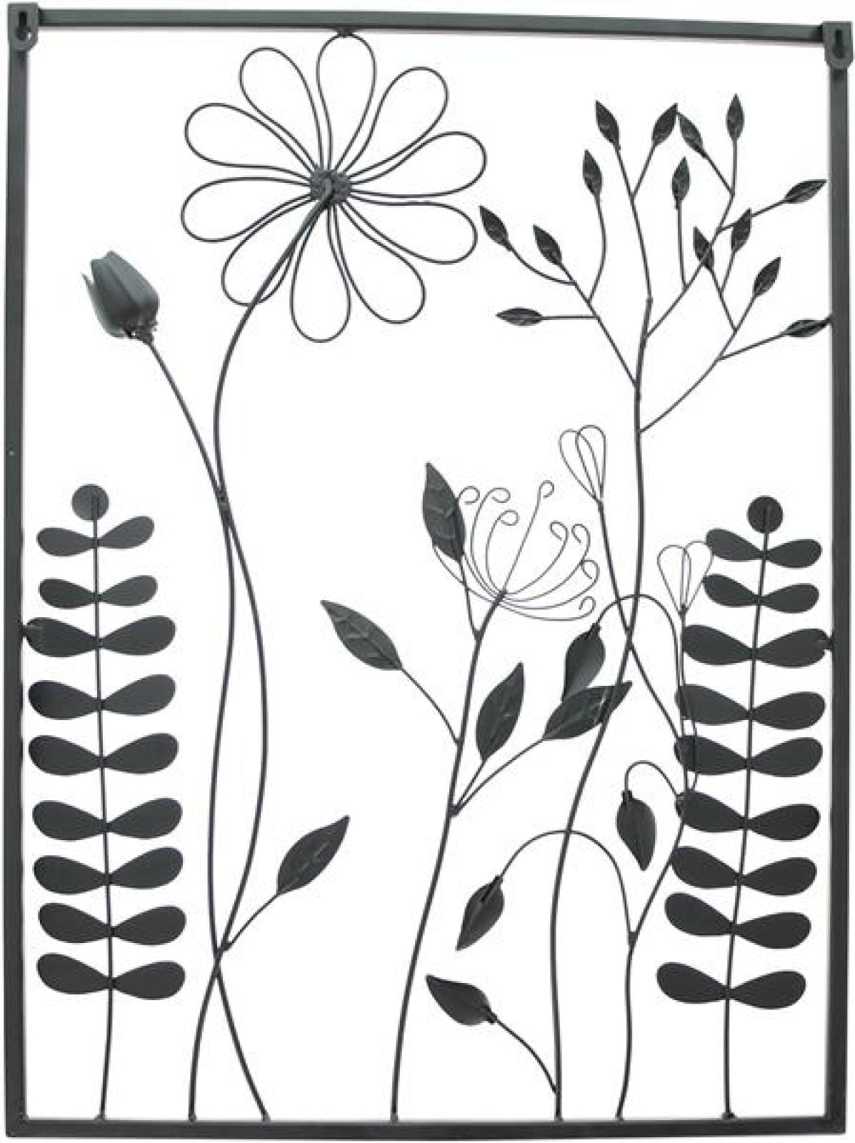 3D Wandbild "Black Flowers" aus Metall, 43x58 cm, in edlem matt schwarz, Wanddeko, Wandschmuck