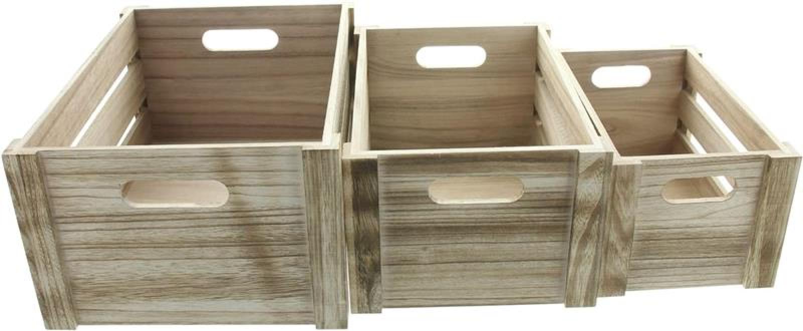 3x Holzkiste "Basic", Aufbewahrungskiste, Holzbox mit Griffen, Aufbewahrungsbox, Ordnungsbox