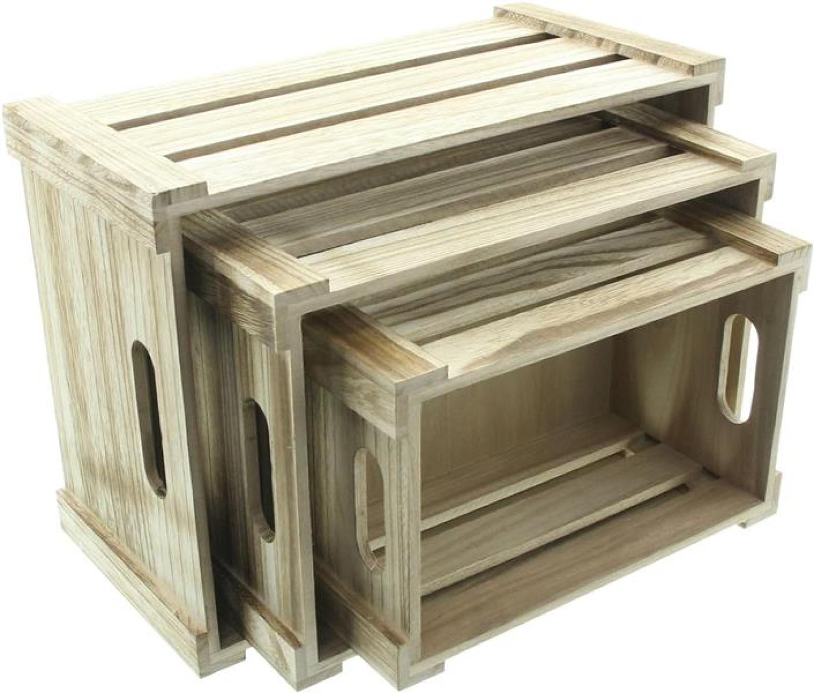3x Holzkiste "Basic", Aufbewahrungskiste, Holzbox mit Griffen, Aufbewahrungsbox, Ordnungsbox