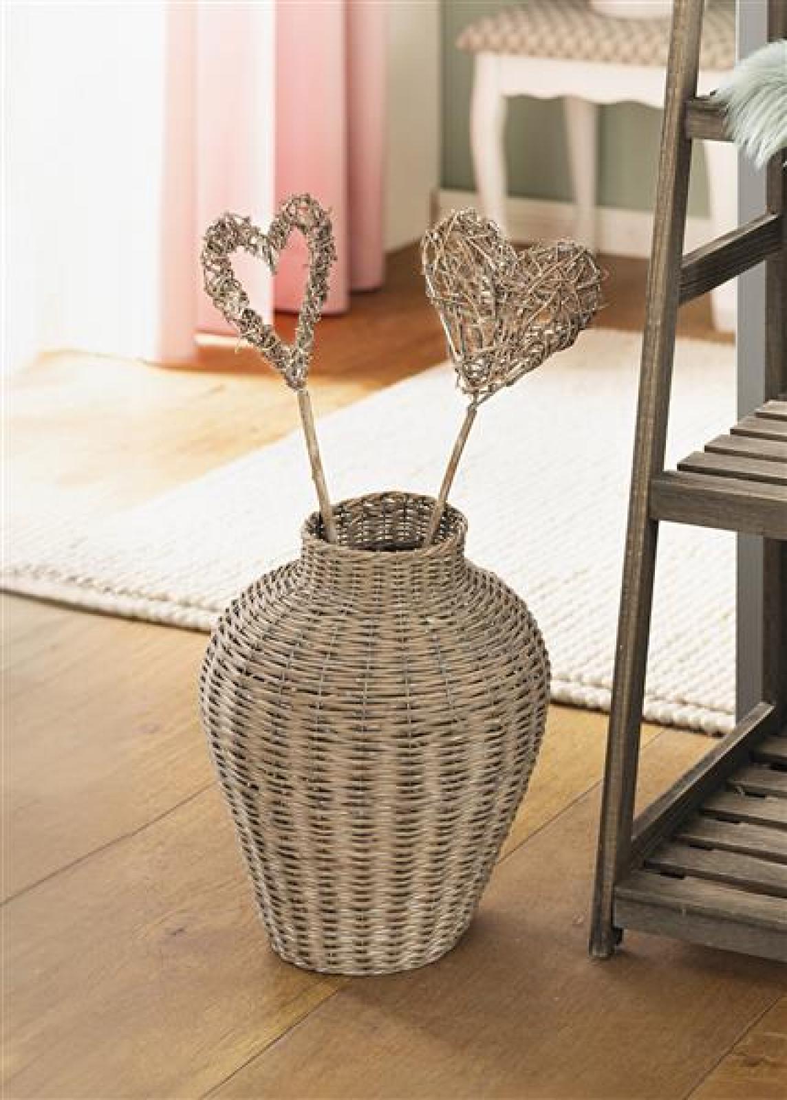 Korbvase "Landhaus" aus Weide, grau, Vase für Trockenblumen, Blumenvase im Landhaus Stil