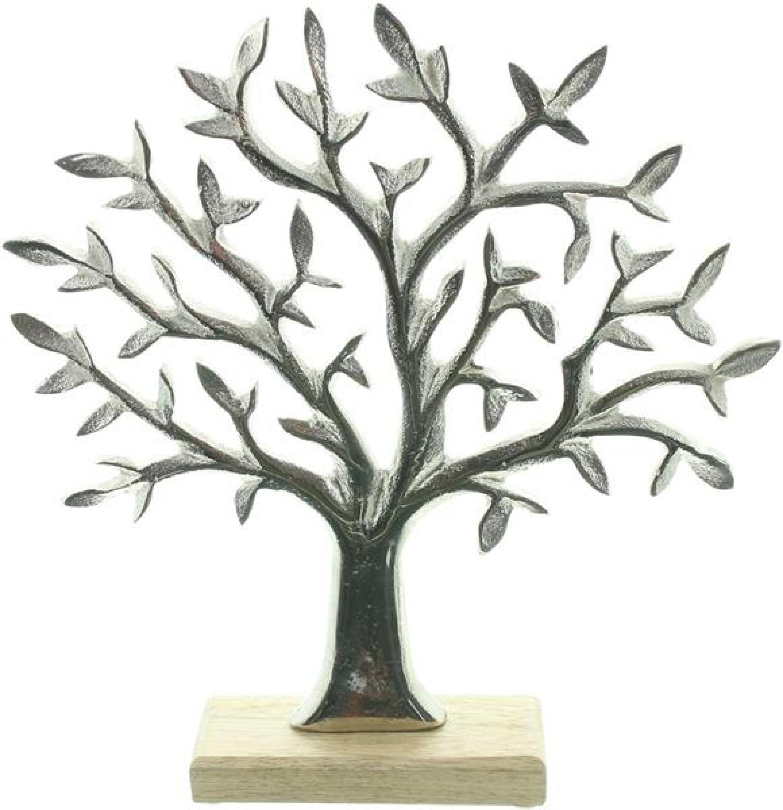 Baum "Silber" aus Aluminium & Mango Holz, Dekofigur, 31 cm hoch, Tischdeko, moderne Figur, Skulptur