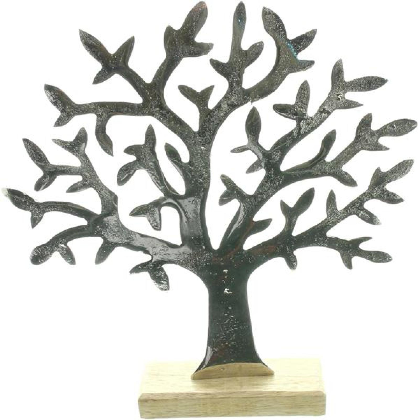 Baum "Silber" aus Aluminium & Mango Holz, Dekofigur, 31 cm hoch, Tischdeko, moderne Figur, Skulptur