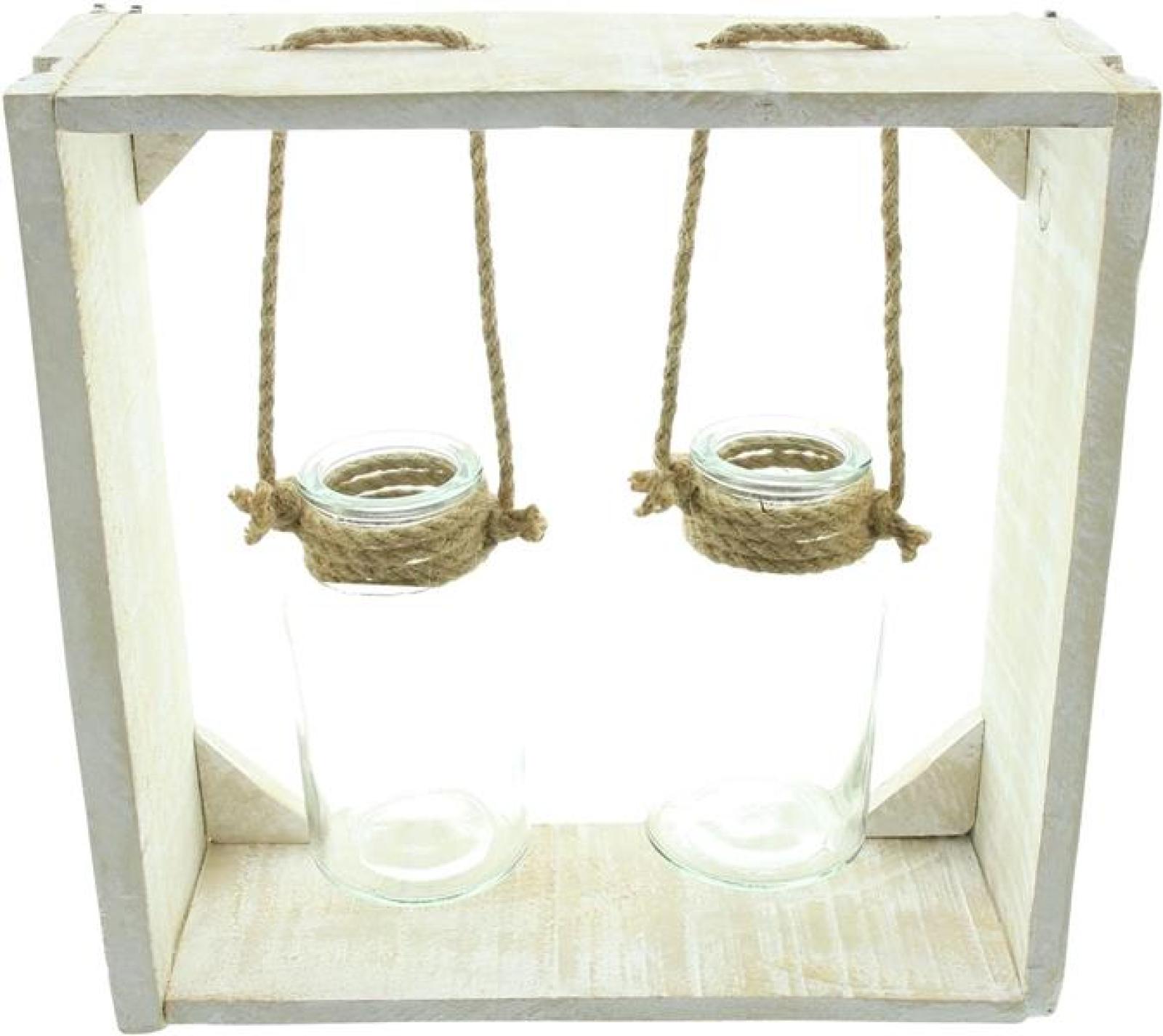 Holzrahmen "Väschen" mit 2 Glasvasen, Vasenhalter aus Holz mit Blumenvase in Flaschenform, Vase, Vasenset