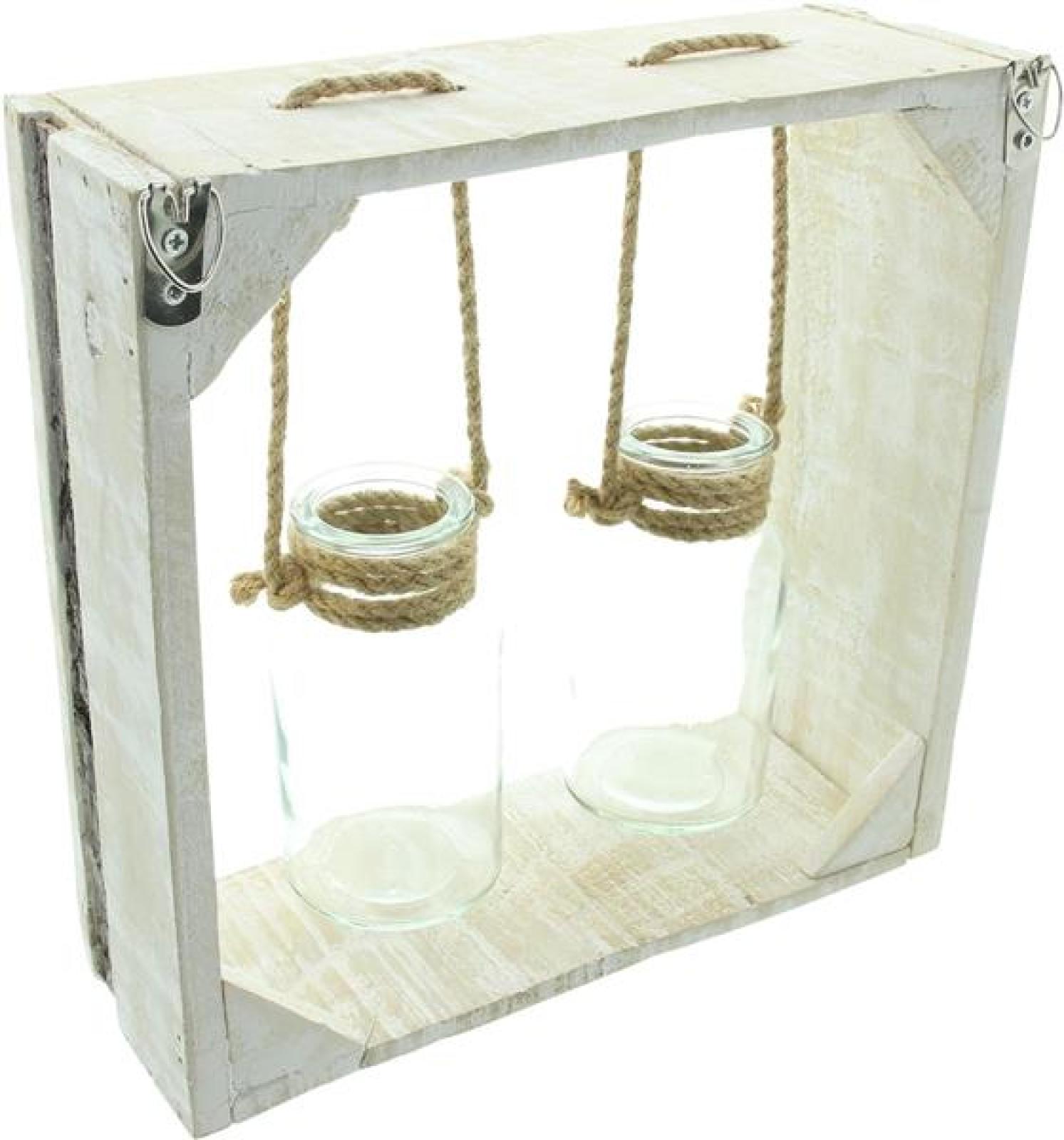 Holzrahmen "Väschen" mit 2 Glasvasen, Vasenhalter aus Holz mit Blumenvase in Flaschenform, Vase, Vasenset