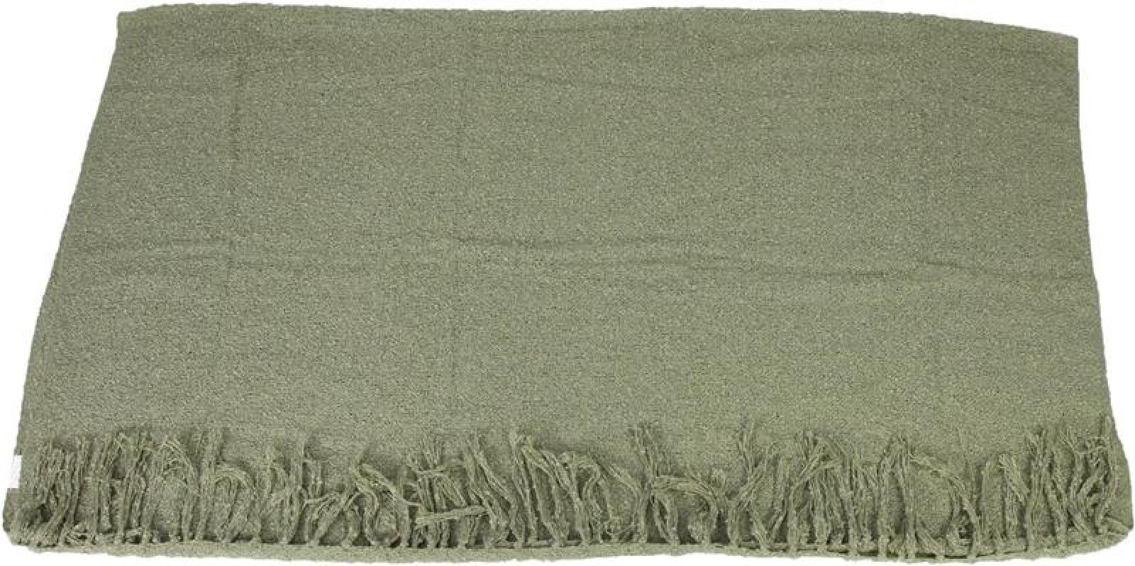 Kuscheldecke "Olivgrün" in Weboptik, 152x127 cm, Sofadecke mit Fransen, Couchdecke