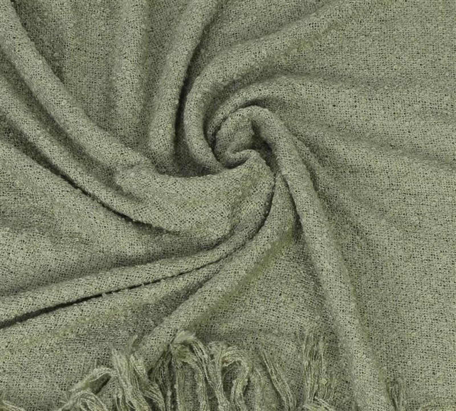 Kuscheldecke "Olivgrün" in Weboptik, 152x127 cm, Sofadecke mit Fransen, Couchdecke