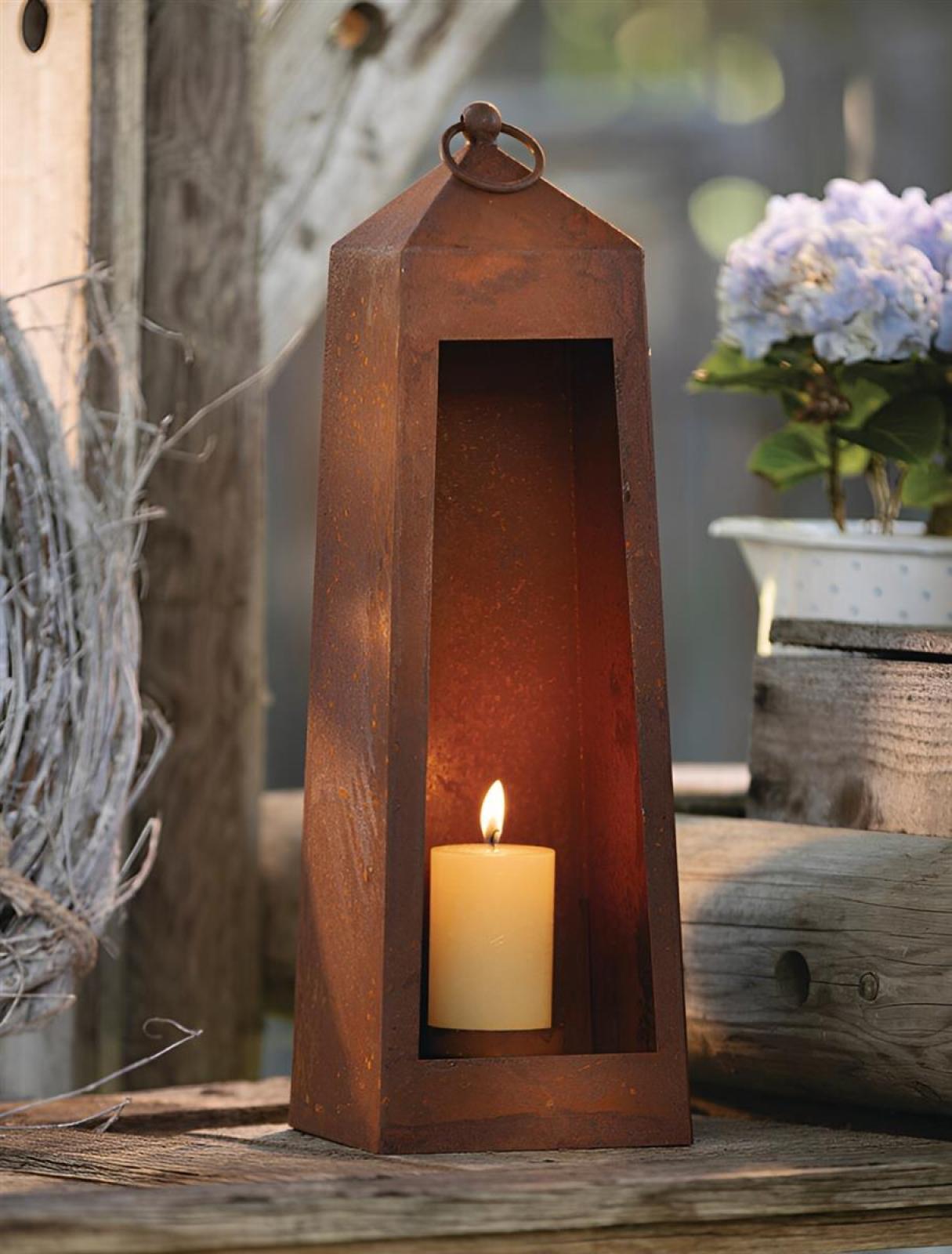 Kerzenhalter "Rostlaterne" aus Metall, 40 cm hoch, Gartenlaterne mit Echtrost Finish, Windlicht, Laterne