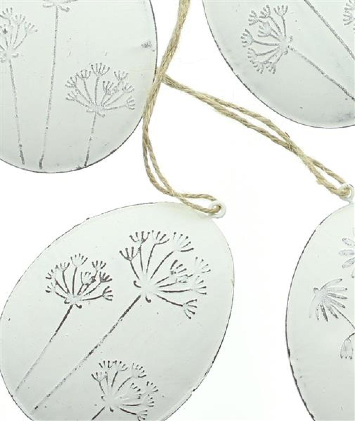 4x Dekohänger "Shabby Egg" Ostereier aus Metall, weiß, mit Blüten bemalt, Osterdeko, Ei, Hängedeko