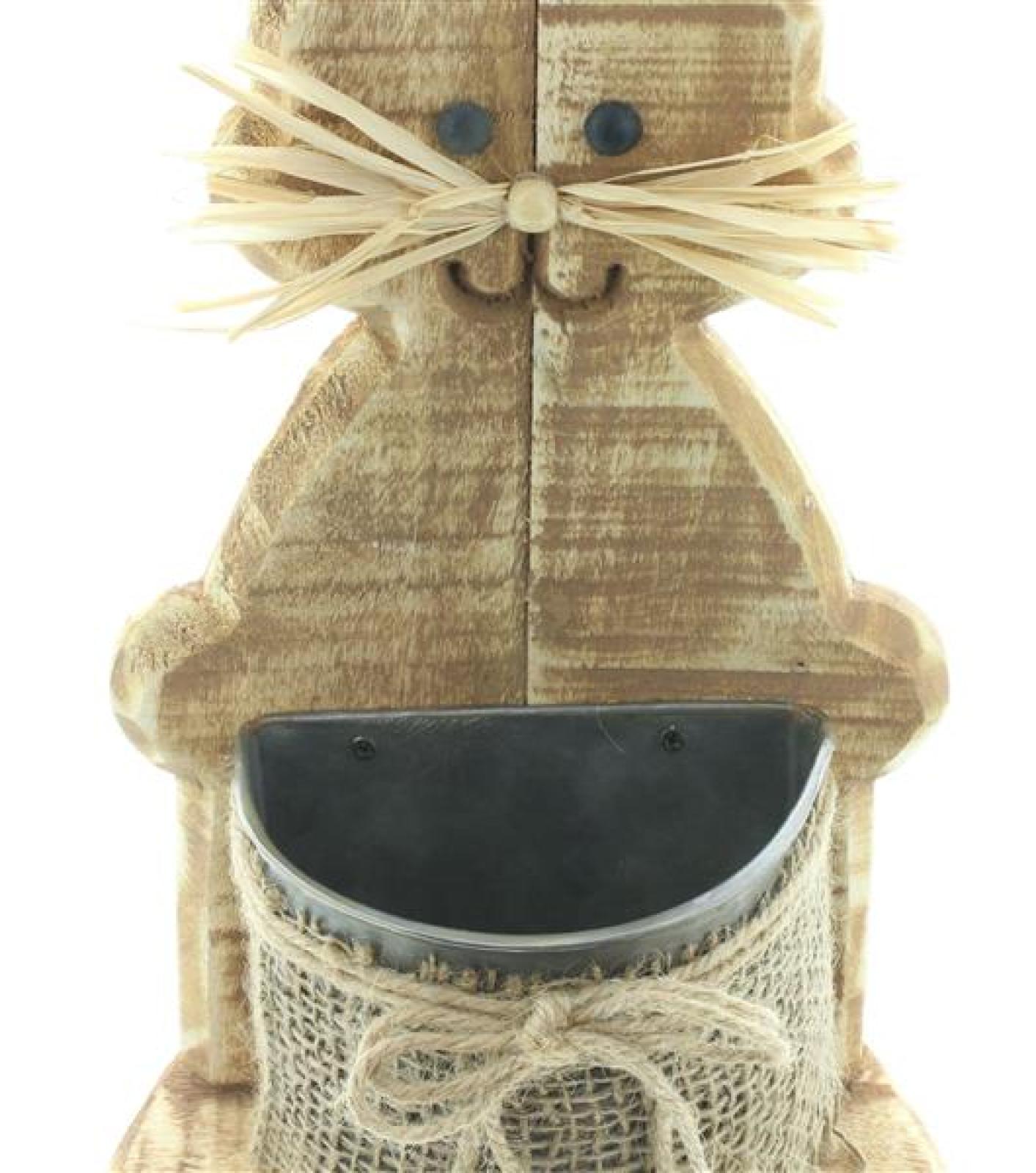Dekofigur "Hase" aus Holz in Shabby Optik, mit Pflanztopf aus Metall, Osterdeko, Tischdeko, Osterhase, Holzdeko