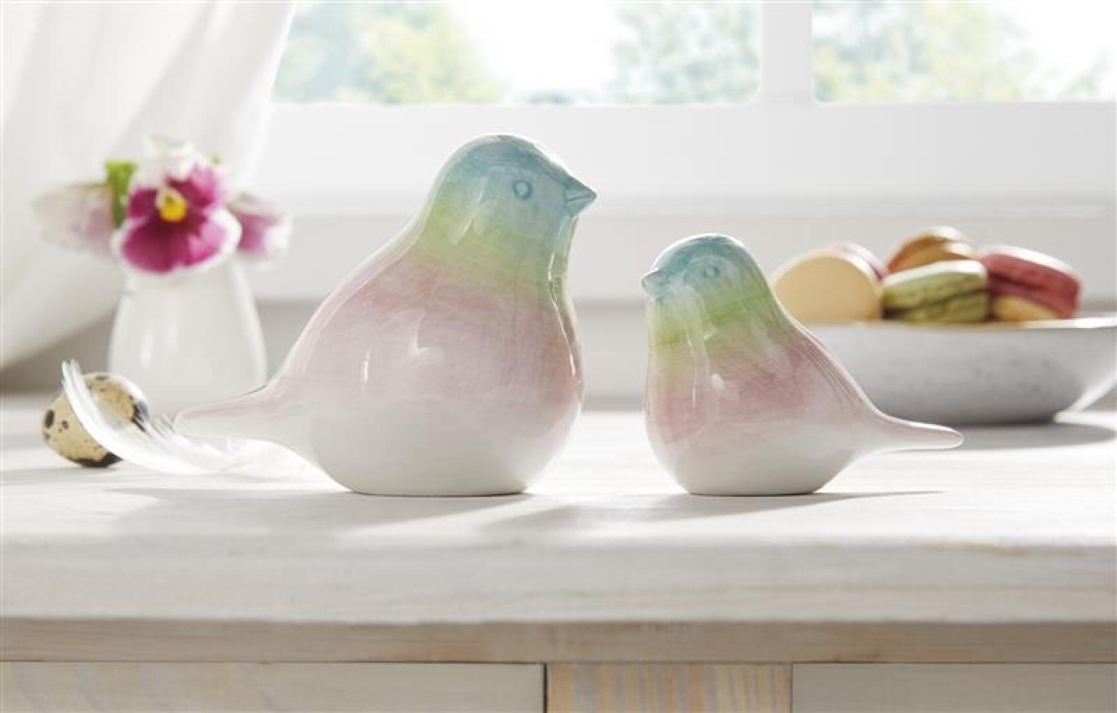 2x Dekofigur Vogel "Pastell" aus Porzellan, glänzend, 9 + 12 cm hoch, Osterdeko, Frühlingsdeko, Figurenset