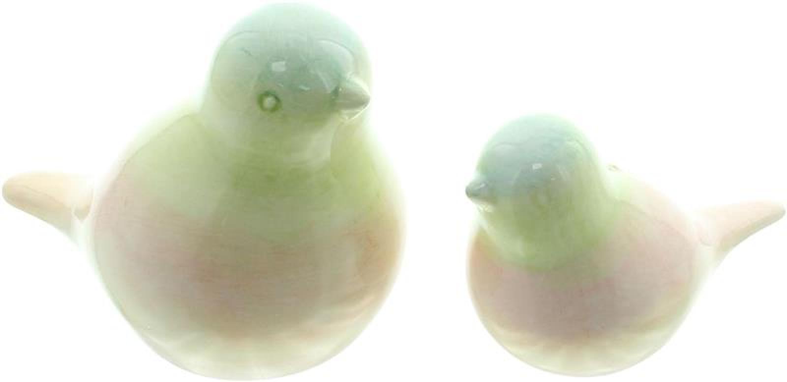 2x Dekofigur Vogel "Pastell" aus Porzellan, glänzend, 9 + 12 cm hoch, Osterdeko, Frühlingsdeko, Figurenset