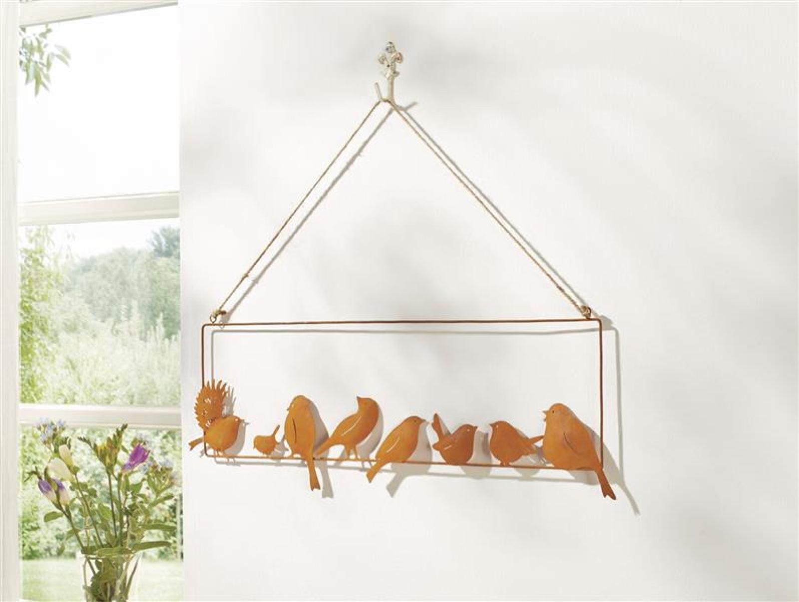 Dekohänger "Vogelfreunde" aus Metall mit Echtrost Finish, 55x19 cm, Fensterdeko zum Hängen, Hängedeko, Schild, Türdeko