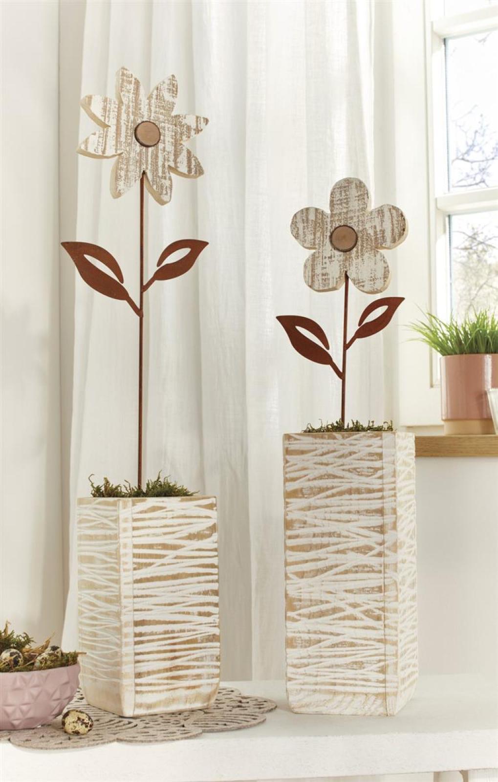2x Gartenstecker "Blume" aus Metall mit Echtrost Finish, Beetstecker, Roststecker, Gartendeko für Draußen
