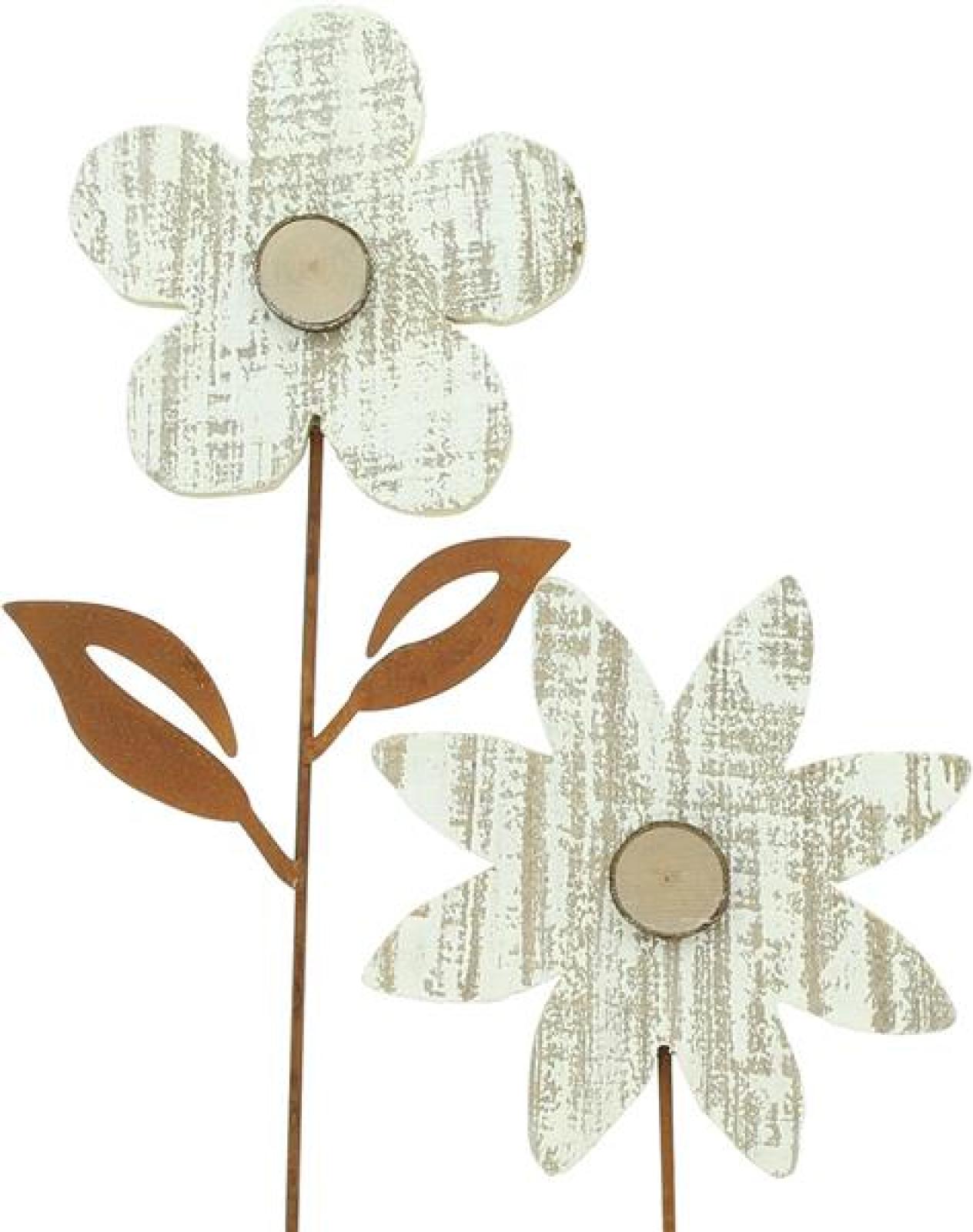 2x Gartenstecker "Blume" aus Metall mit Echtrost Finish, Beetstecker, Roststecker, Gartendeko für Draußen