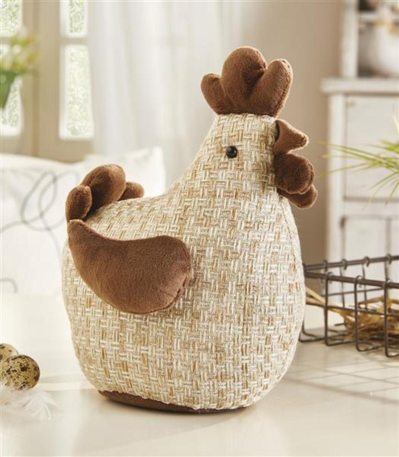 Dekofigur Huhn "Helga" aus Stoff, beige / braun, 24 cm hoch, Osterdeko, Tischdeko, Dekohuhn