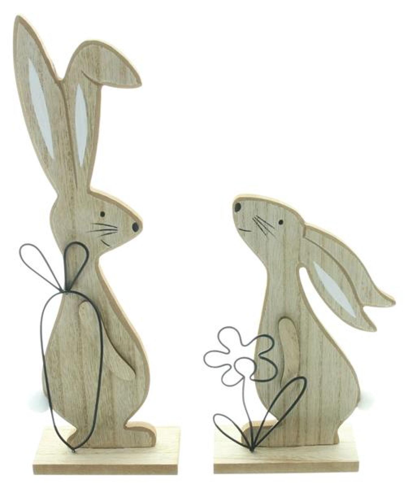 2x Dekofigur Hase "Natur" aus MDF, bemalt, mit Metall Deko schwarz, Osterdeko, Osterhase, Hasendeko