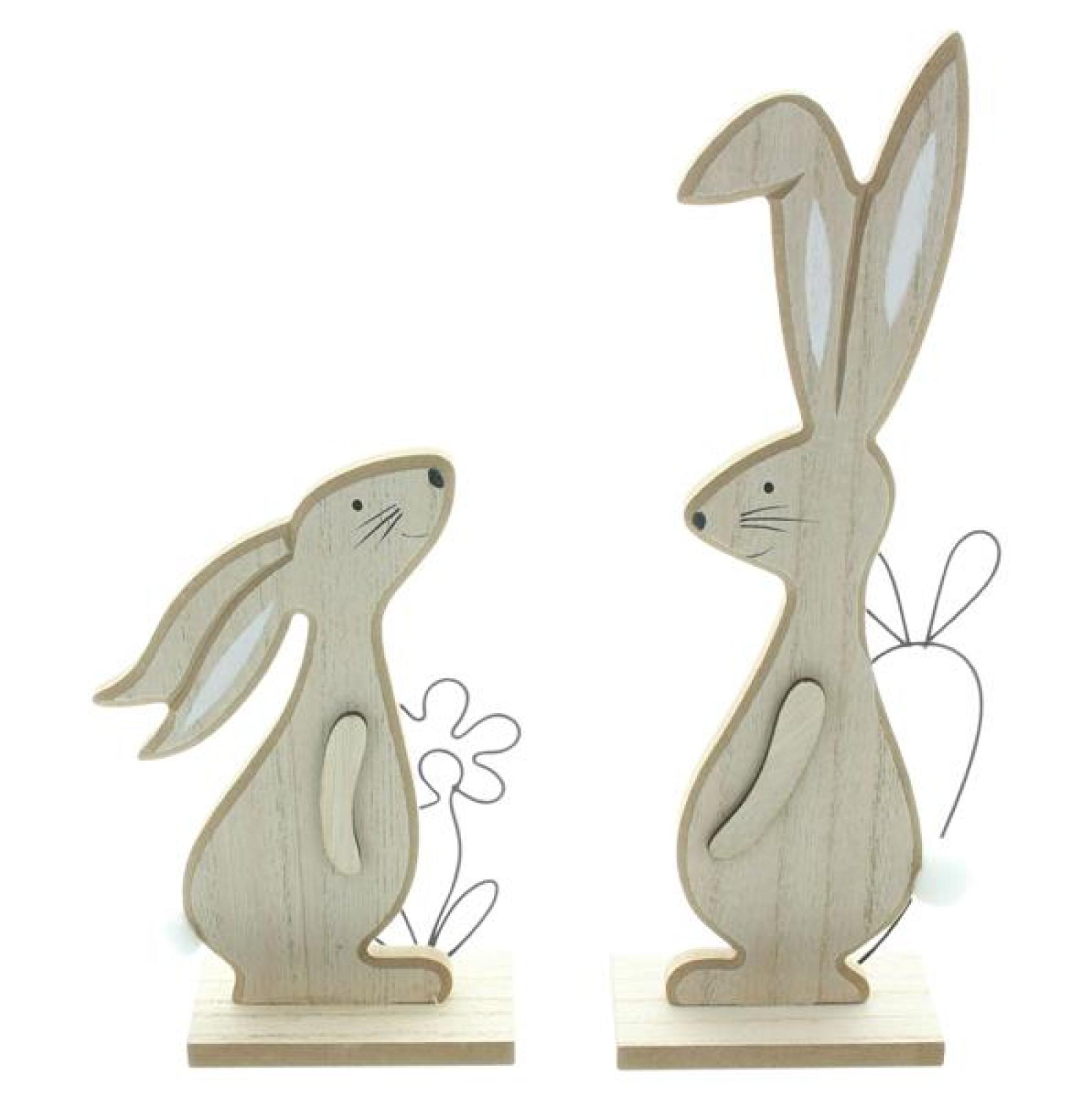2x Dekofigur Hase "Natur" aus MDF, bemalt, mit Metall Deko schwarz, Osterdeko, Osterhase, Hasendeko