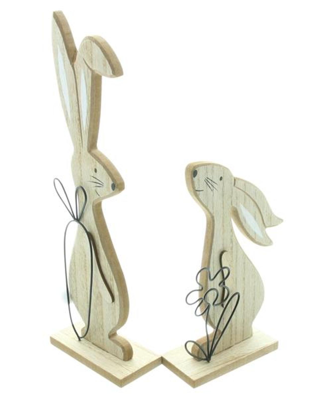 2x Dekofigur Hase "Natur" aus MDF, bemalt, mit Metall Deko schwarz, Osterdeko, Osterhase, Hasendeko