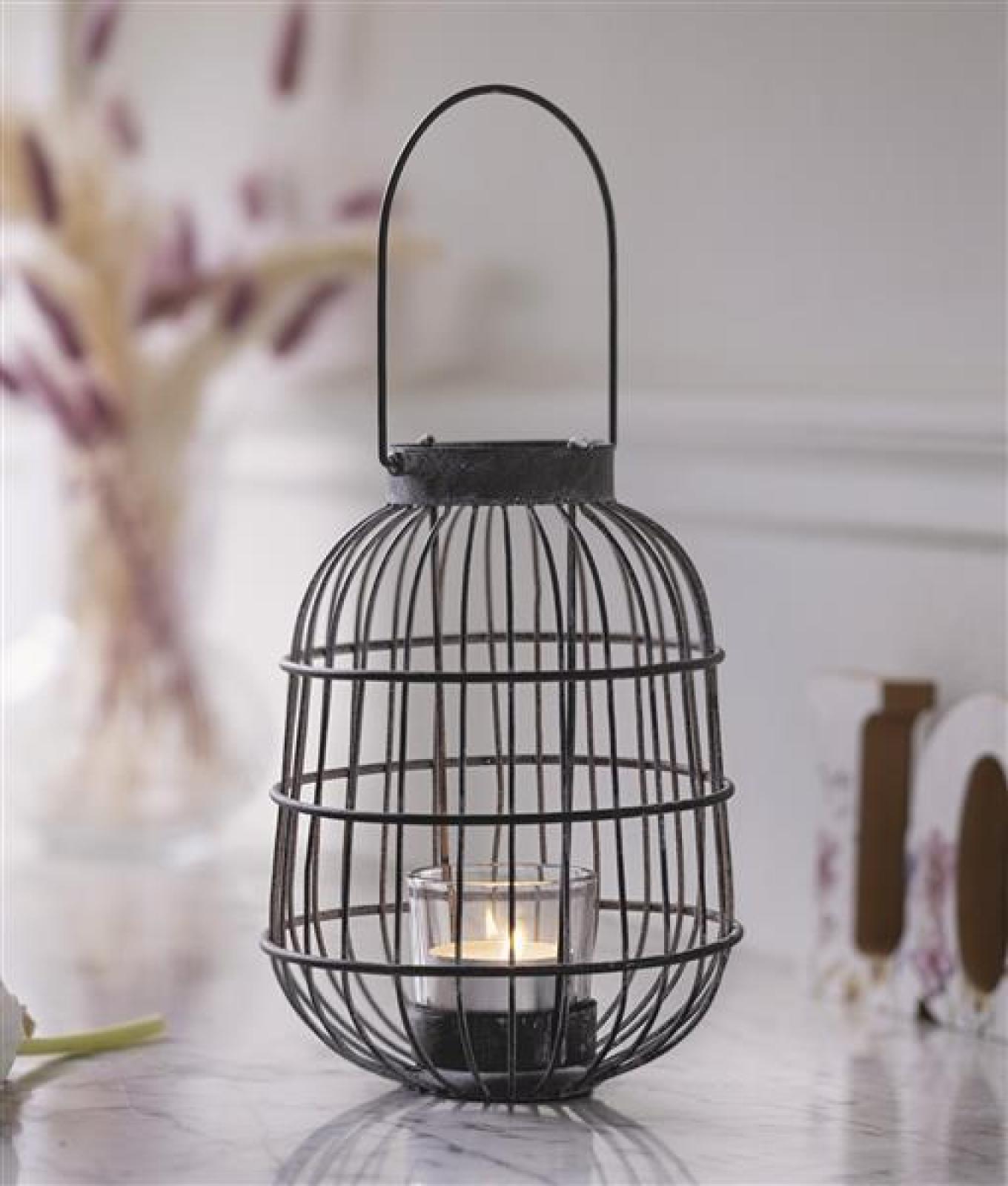 Windlicht "Laterne" aus Metall, grau, weiß gekalkt, Hängelaterne mit Windlichtglas, Gartenlaterne, Kerzenhalter, Gartendeko für Draußen