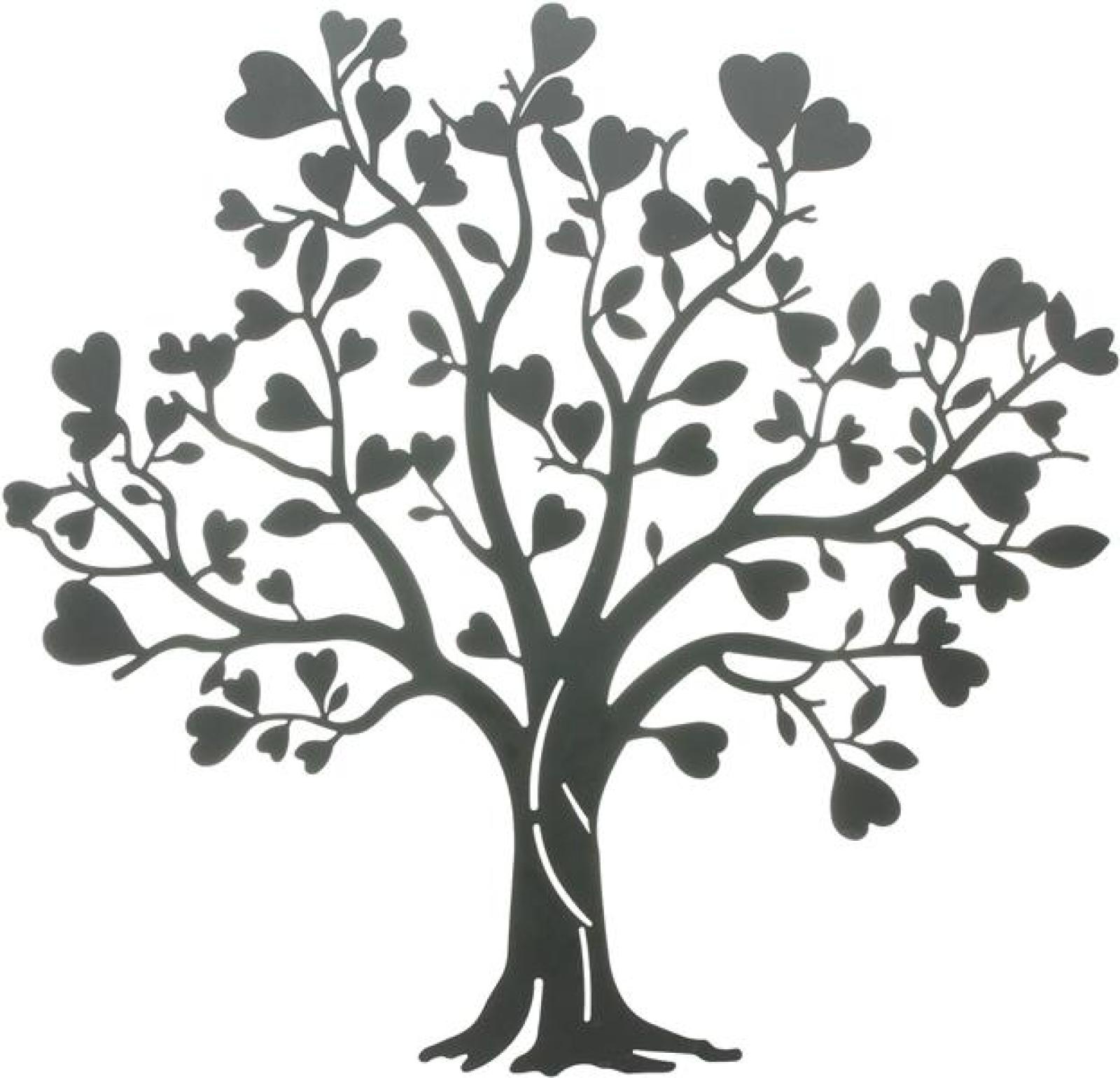Wandbild "Herzbaum" aus Metall, mattschwarz, 50x48 cm, Wandtattoo, Wandschmuck, Wanddeko