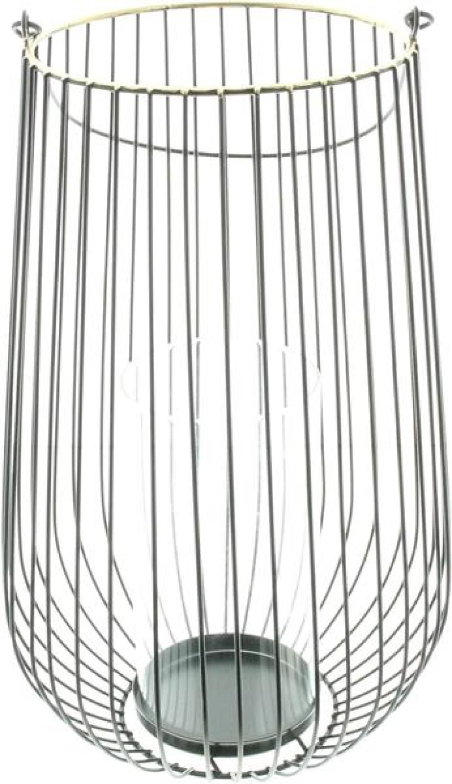 Windlicht "Retro" groß aus Metall, schwarz / gold, 34 cm hoch, Hängelaterne mit Windlichtglas, Kerzenhalter