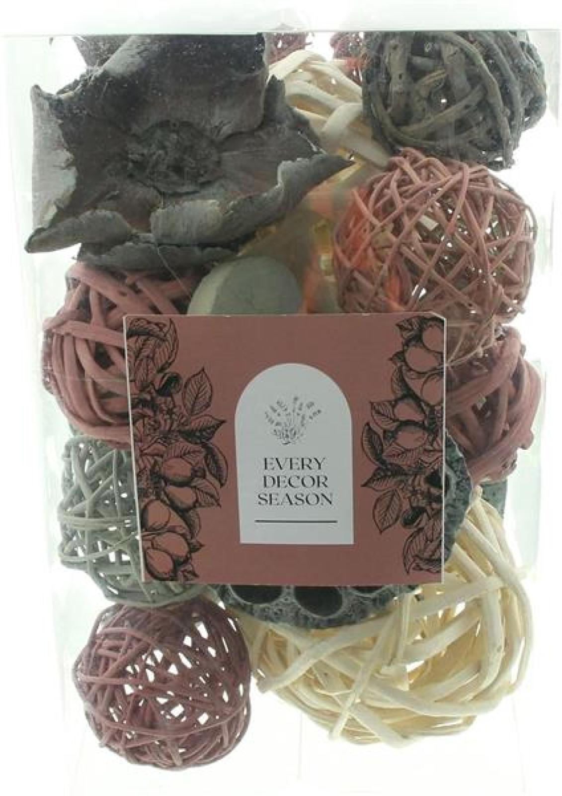 Dekoset "Colorful Nature" aus Rattan Kugeln und Fruchthülsen, gefärbt, Ø 4-10 cm, Kugelset, Naturdeko, Tischdeko, Vasenfüller