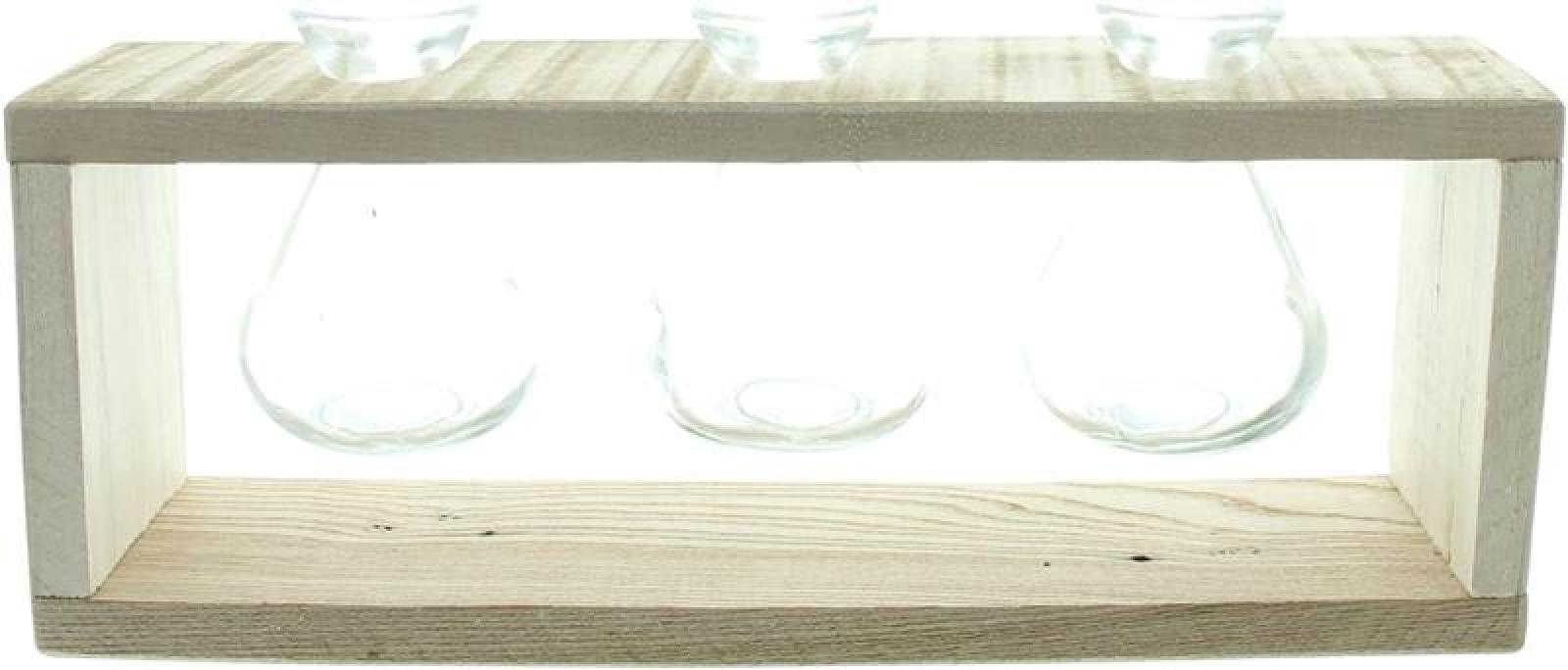 Vasenhalter "Wood" aus recyceltem Holz mit 3 Glasvasen, Tischdeko, Vasenständer mit kleinen Blumenvasen
