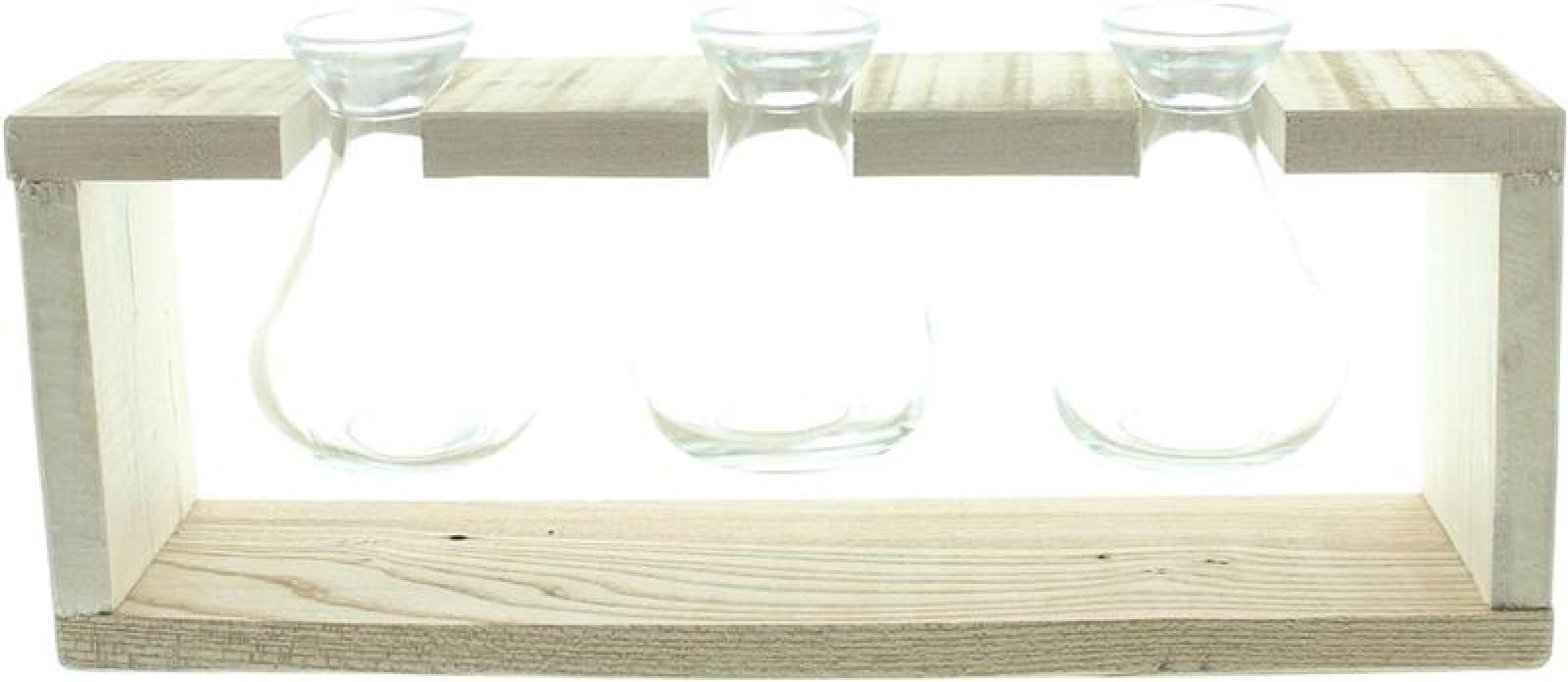 Vasenhalter "Wood" aus recyceltem Holz mit 3 Glasvasen, Tischdeko, Vasenständer mit kleinen Blumenvasen